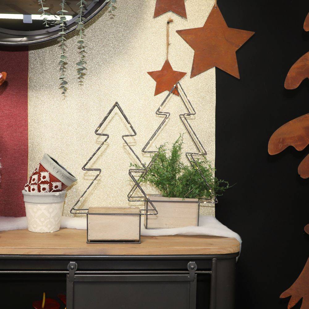 Jardinière sapin de Noël décoration bois métal marron 30.5x18x50cm Chemin de campagne - Imagen 3