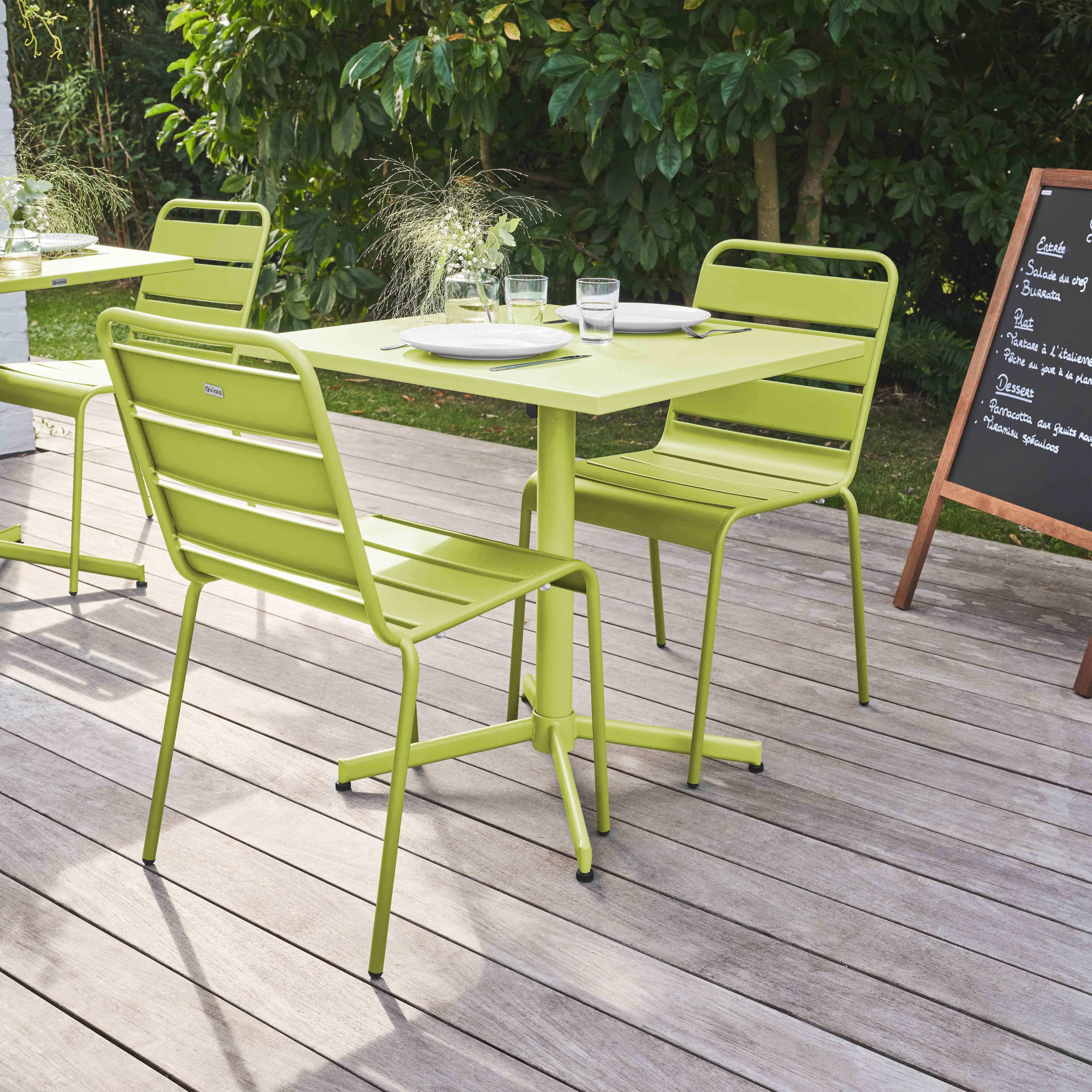 Oviala - Ensemble table de jardin carrée et 2 chaises métal vert Palavas - Oviala - Imagen 3