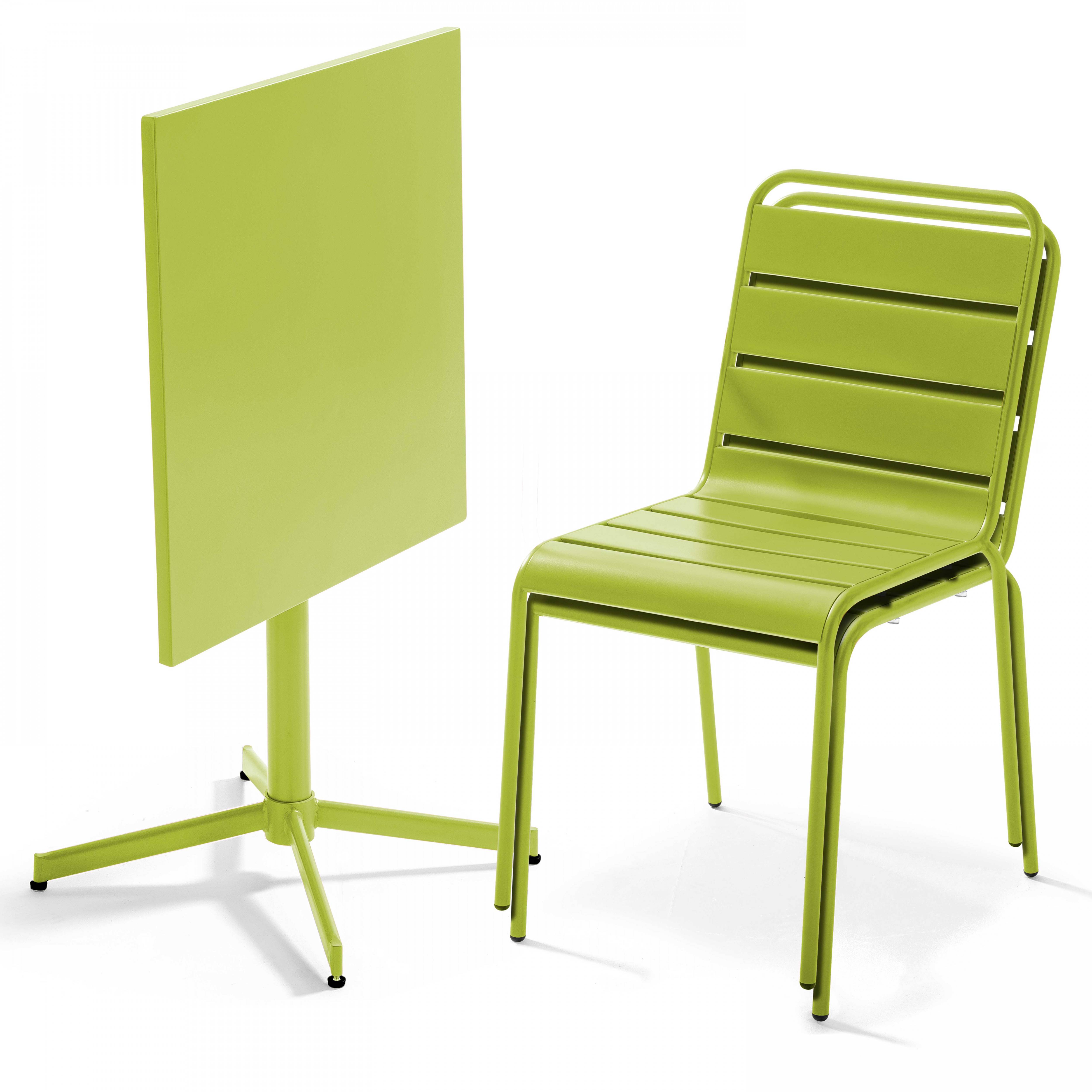Oviala - Ensemble table de jardin carrée et 2 chaises métal vert Palavas - Oviala - Imagen 2