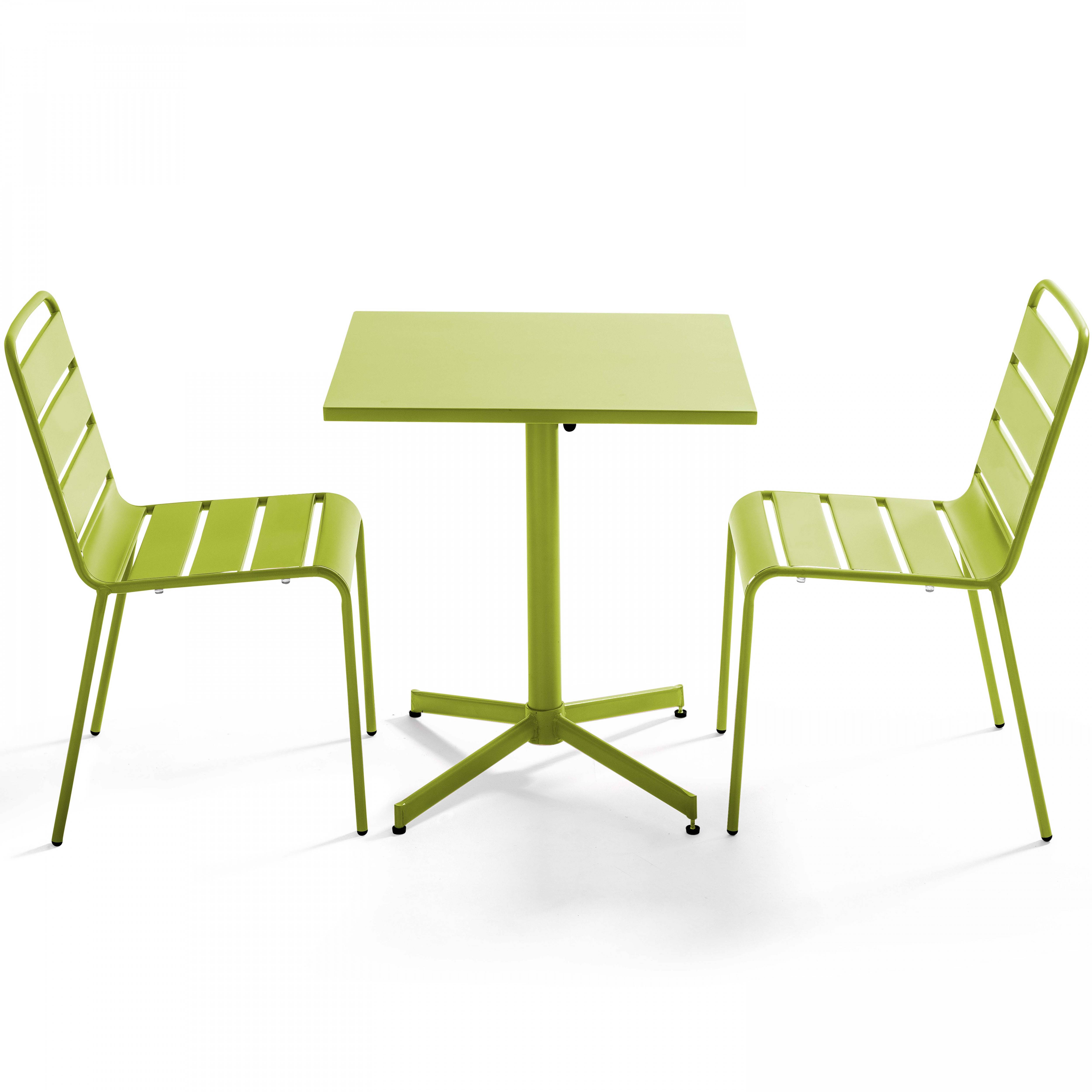 Oviala - Ensemble table de jardin carrée et 2 chaises métal vert Palavas - Oviala - Imagen 1