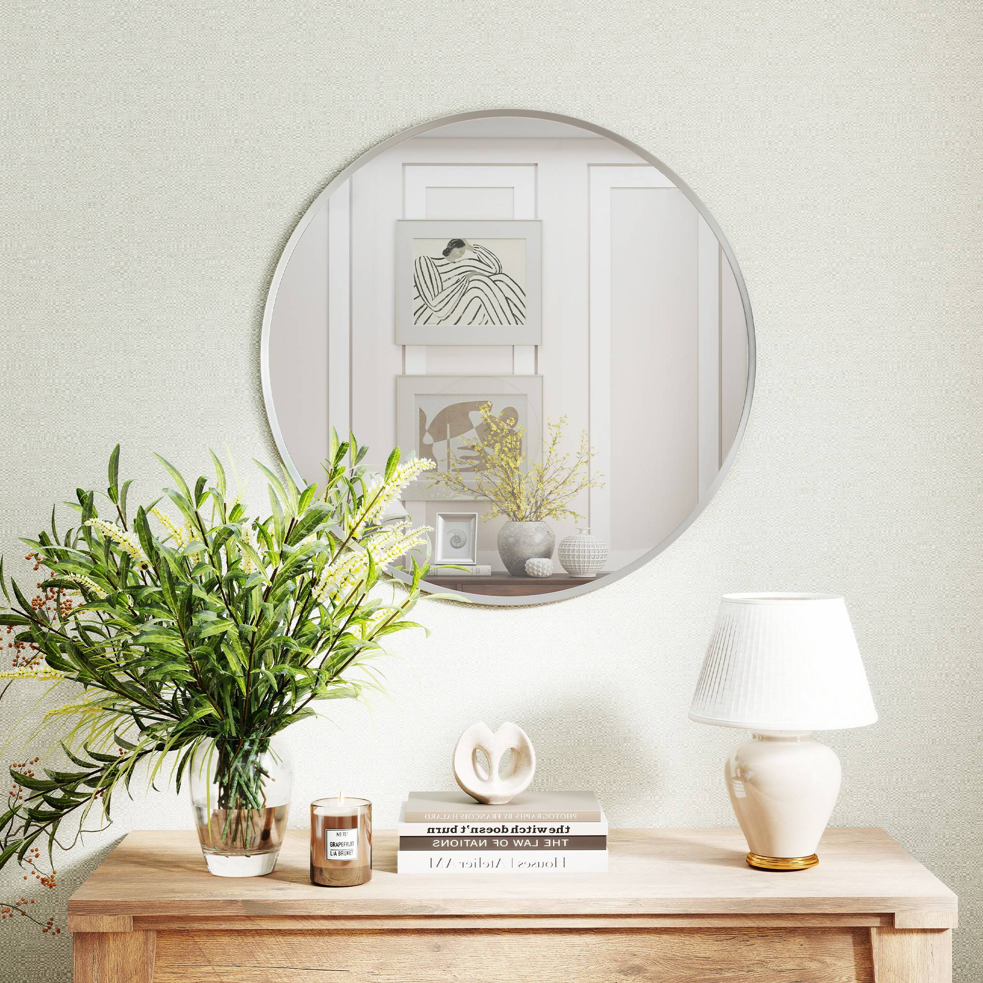 Sans Marque - Miroir mural design moderne 61x61 cm argent - Image 3