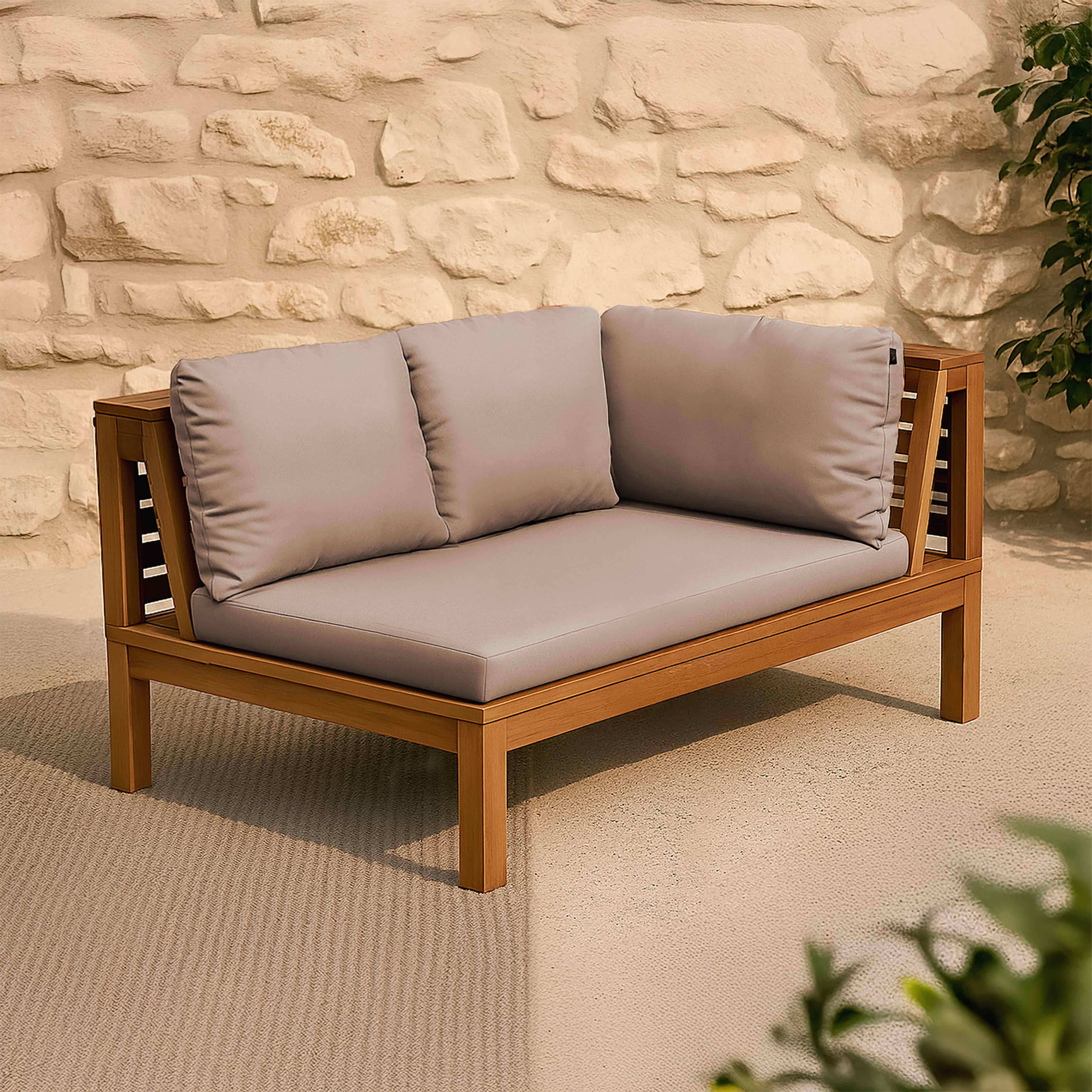 Oviala - Canapé droit de jardin bas en bois d'eucalyptus taupe Maupiti - Oviala - Imagen 2