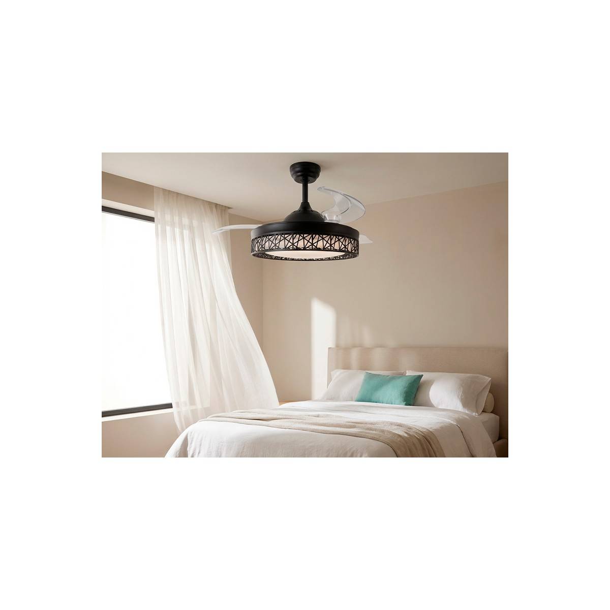 Ventilateur de plafond avec lumière LED 76W Ø107cm 3 Pales rétractables 6 vitesses Télécommande Minuterie Eté/Hiver Jocca - Image 3