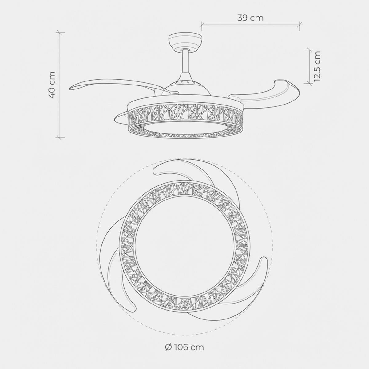 Ventilateur de plafond avec lumière LED 76W Ø107cm 3 Pales rétractables 6 vitesses Télécommande Minuterie Eté/Hiver Jocca - Image 9