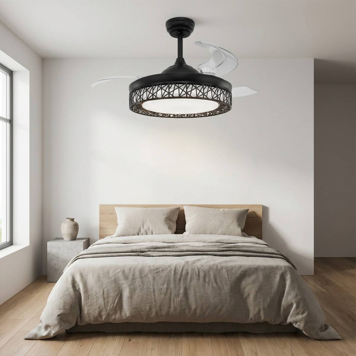 Ventilateur de plafond avec lumière LED 76W Ø107cm 3 Pales rétractables 6 vitesses Télécommande Minuterie Eté/Hiver Jocca - Image 8