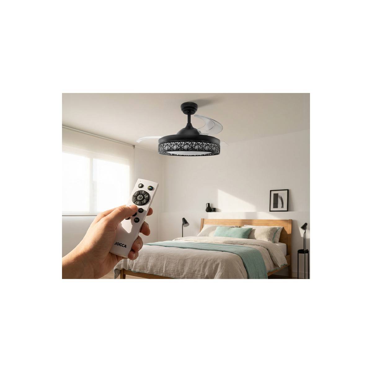 Ventilateur de plafond avec lumière LED 76W Ø107cm 3 Pales rétractables 6 vitesses Télécommande Minuterie Eté/Hiver Jocca - Image 2