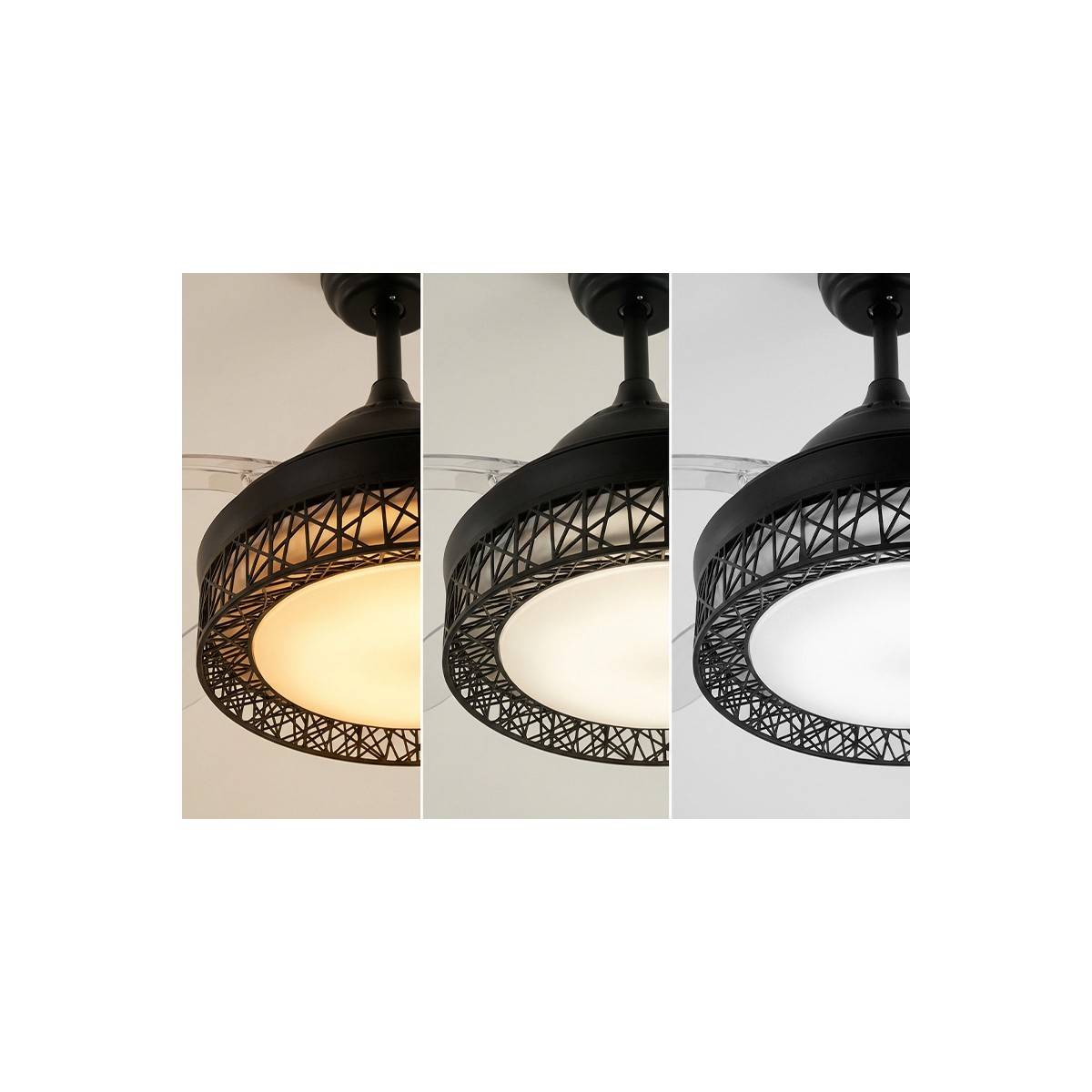 Ventilateur de plafond avec lumière LED 76W Ø107cm 3 Pales rétractables 6 vitesses Télécommande Minuterie Eté/Hiver Jocca - Image 4