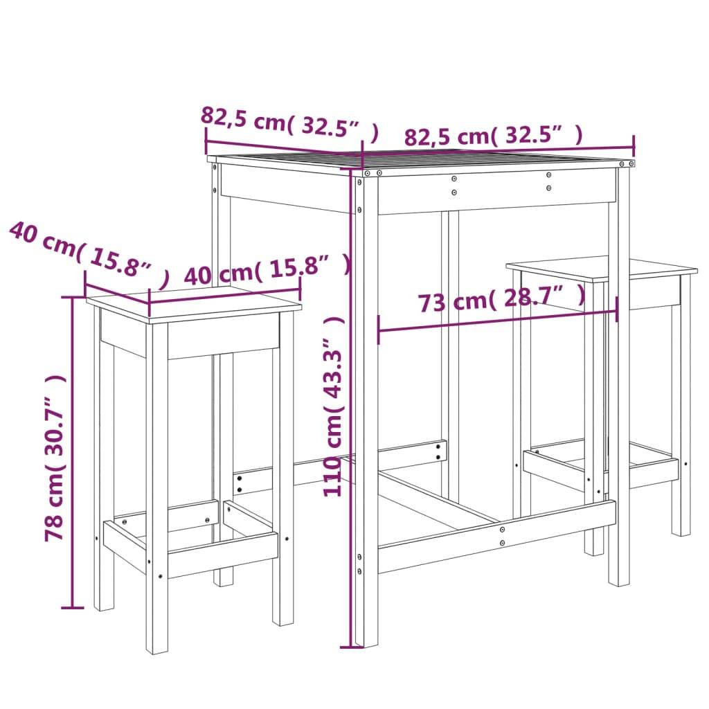 Helloshop26 - Ensemble de bar de jardin 3 pièces bois de pin massif - Imagen 6