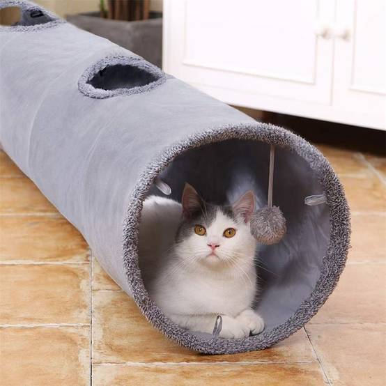 Tunnel droit à quatre trous pour chat, 130x30 cm, avec balle, pour chats et lapins, pliable Lytech - Image 4