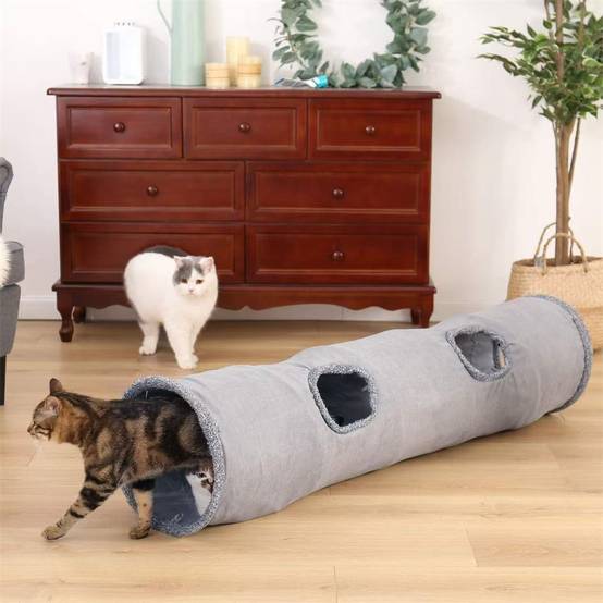 Tunnel droit à quatre trous pour chat, 130x30 cm, avec balle, pour chats et lapins, pliable Lytech - Image 3