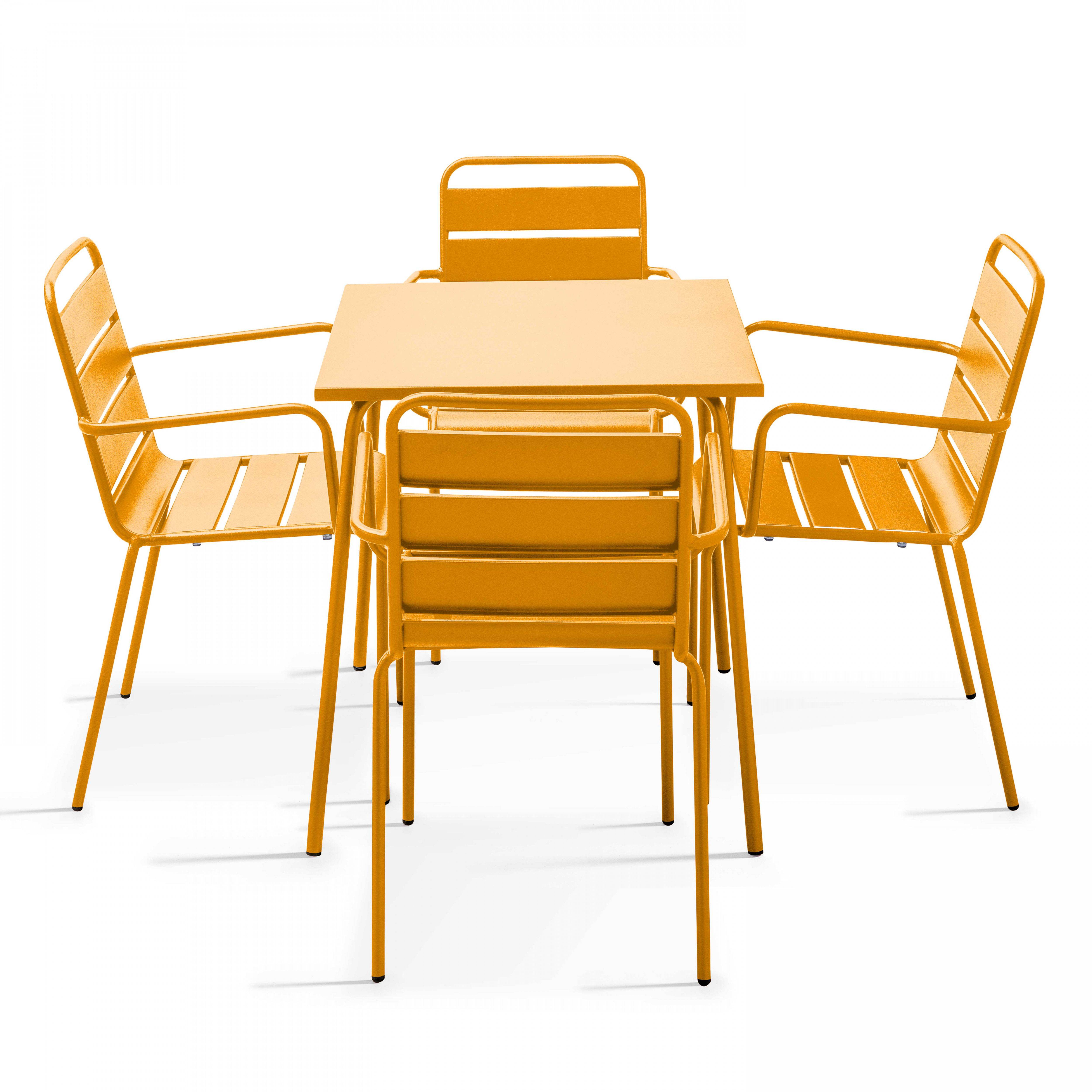 Oviala - Ensemble table de jardin carrée et 4 fauteuils acier jaune Palavas - Oviala - Imagen 1
