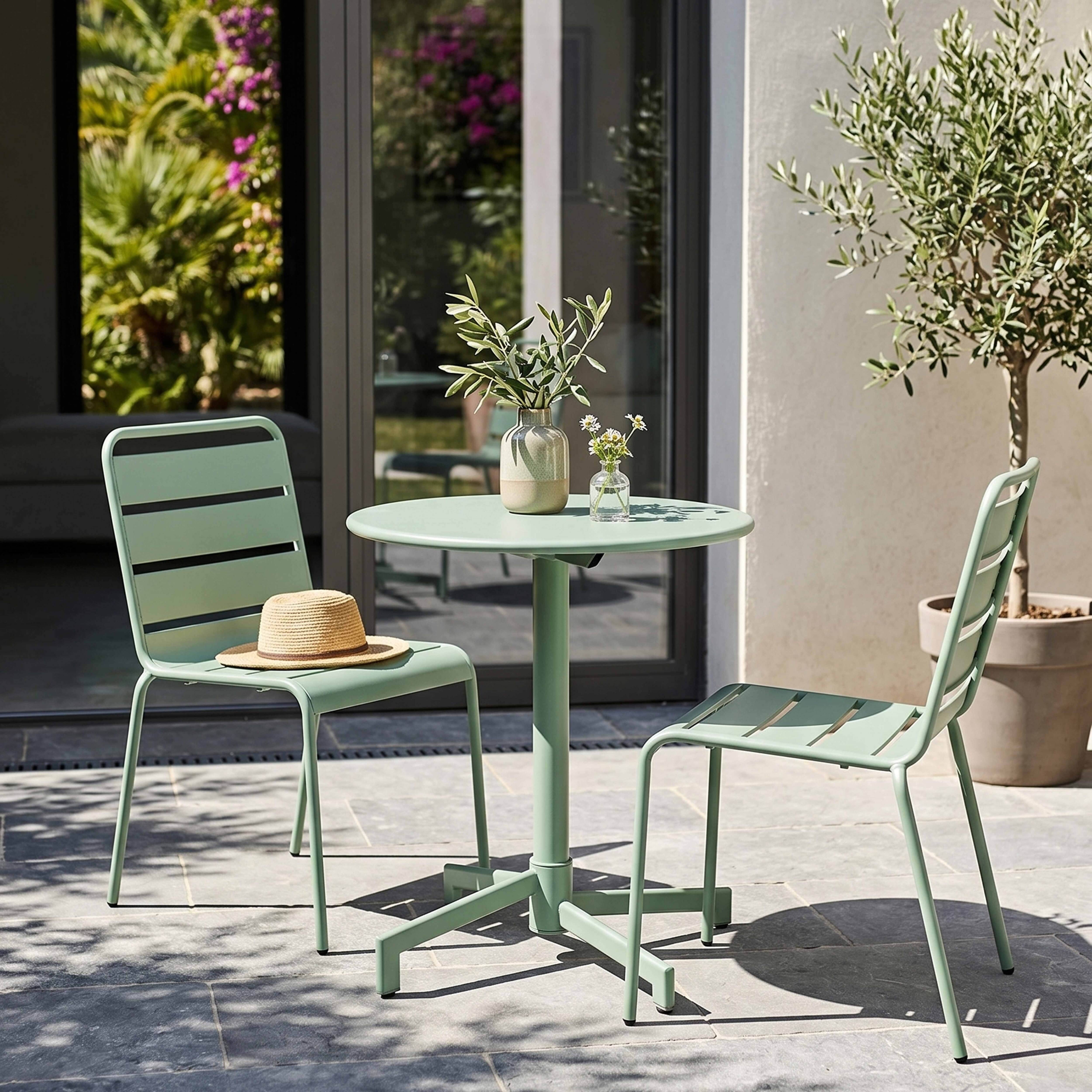 Oviala - Table de jardin ronde bistrot avec plateau rabattable 70 cm vert sauge Palavas - Oviala - Image 3