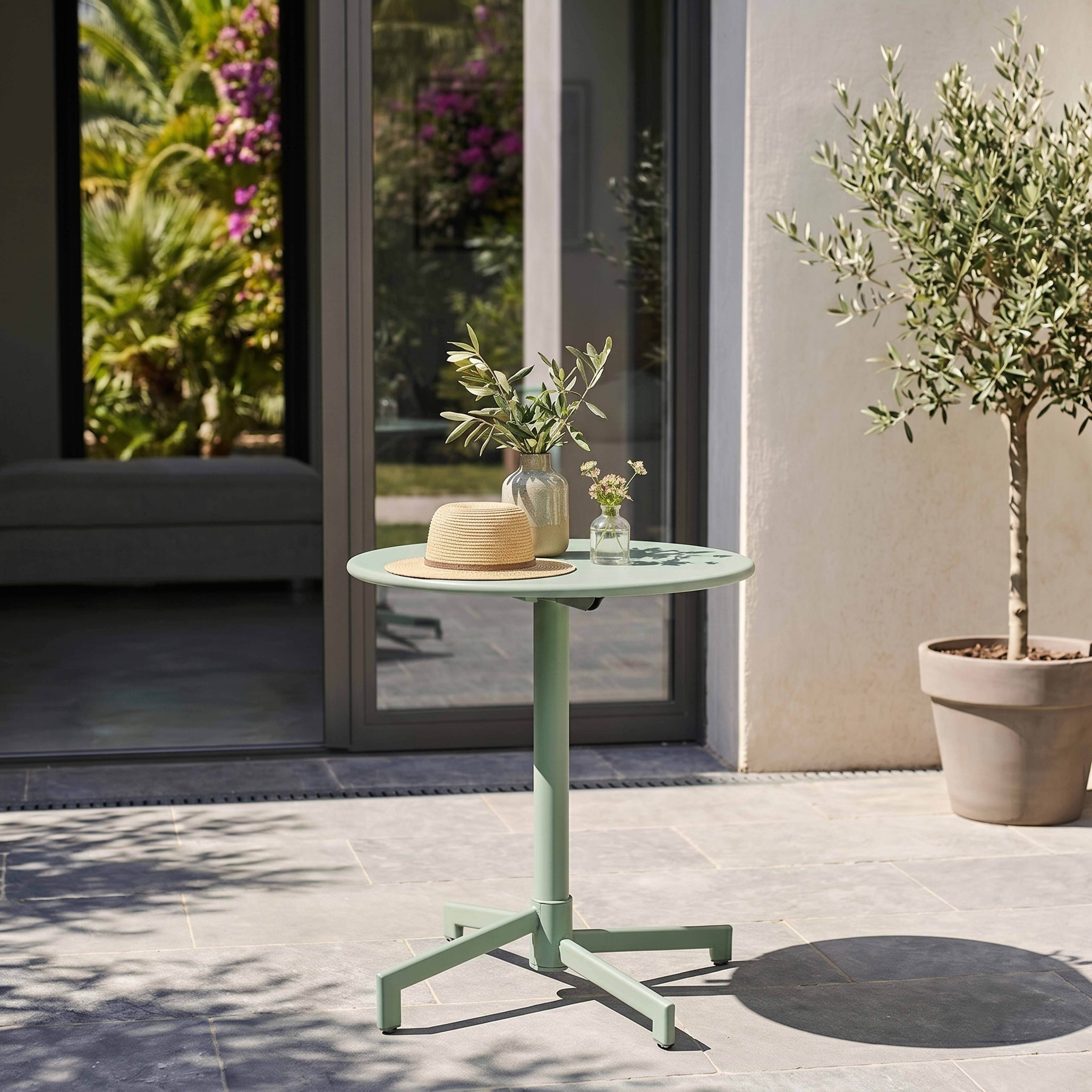 Oviala - Table de jardin ronde bistrot avec plateau rabattable 70 cm vert sauge Palavas - Oviala - Image 2