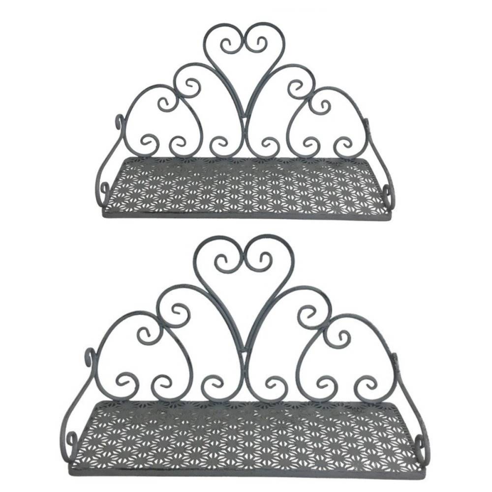 Set de 2 étagères murales en fer forgé gris L51-41 cm Chemin de campagne
