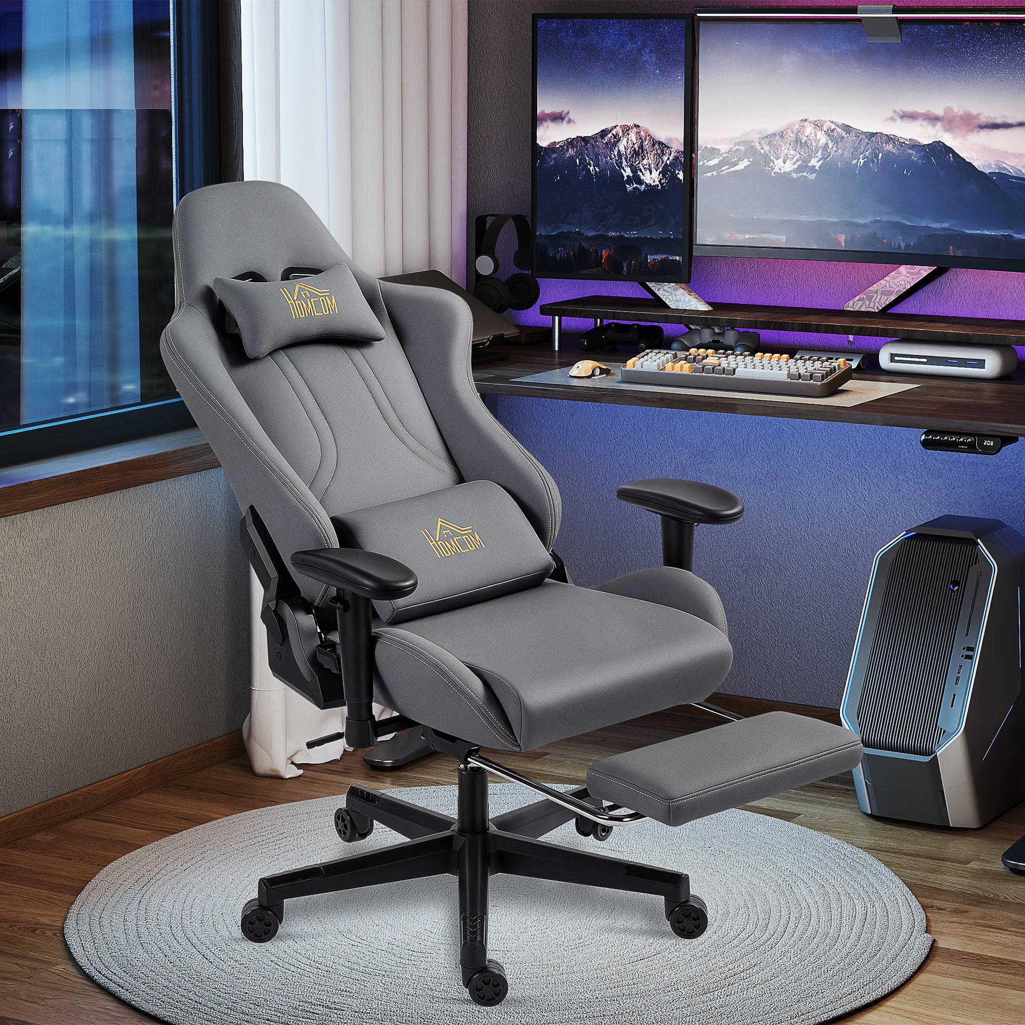 Sans Marque - Chaise gaming ergonomique, fauteuil gamer avec accoudoirs 3D, dossier inclinable, hauteur réglable, 72x76x132cm, gris - Image 3