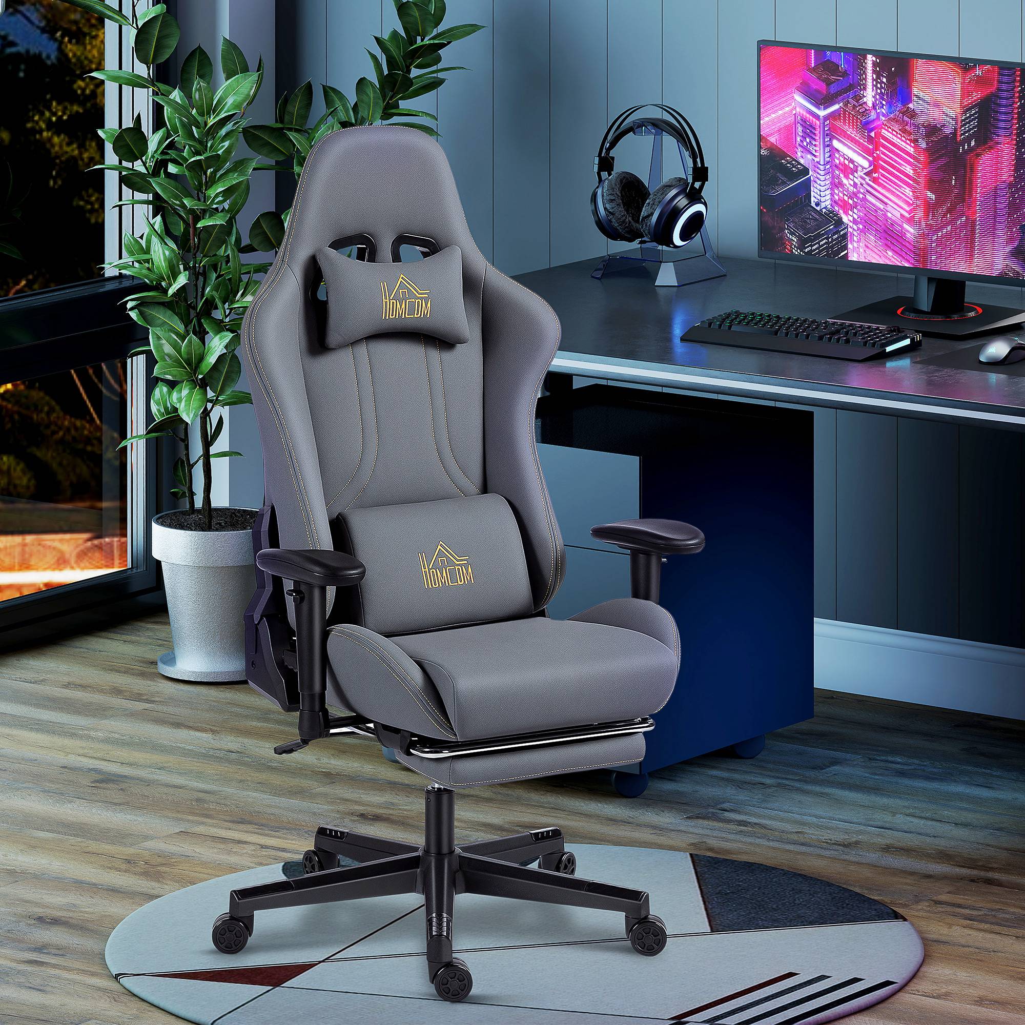 Sans Marque - Chaise gaming ergonomique, fauteuil gamer avec accoudoirs 3D, dossier inclinable, hauteur réglable, 72x76x132cm, gris - Image 4