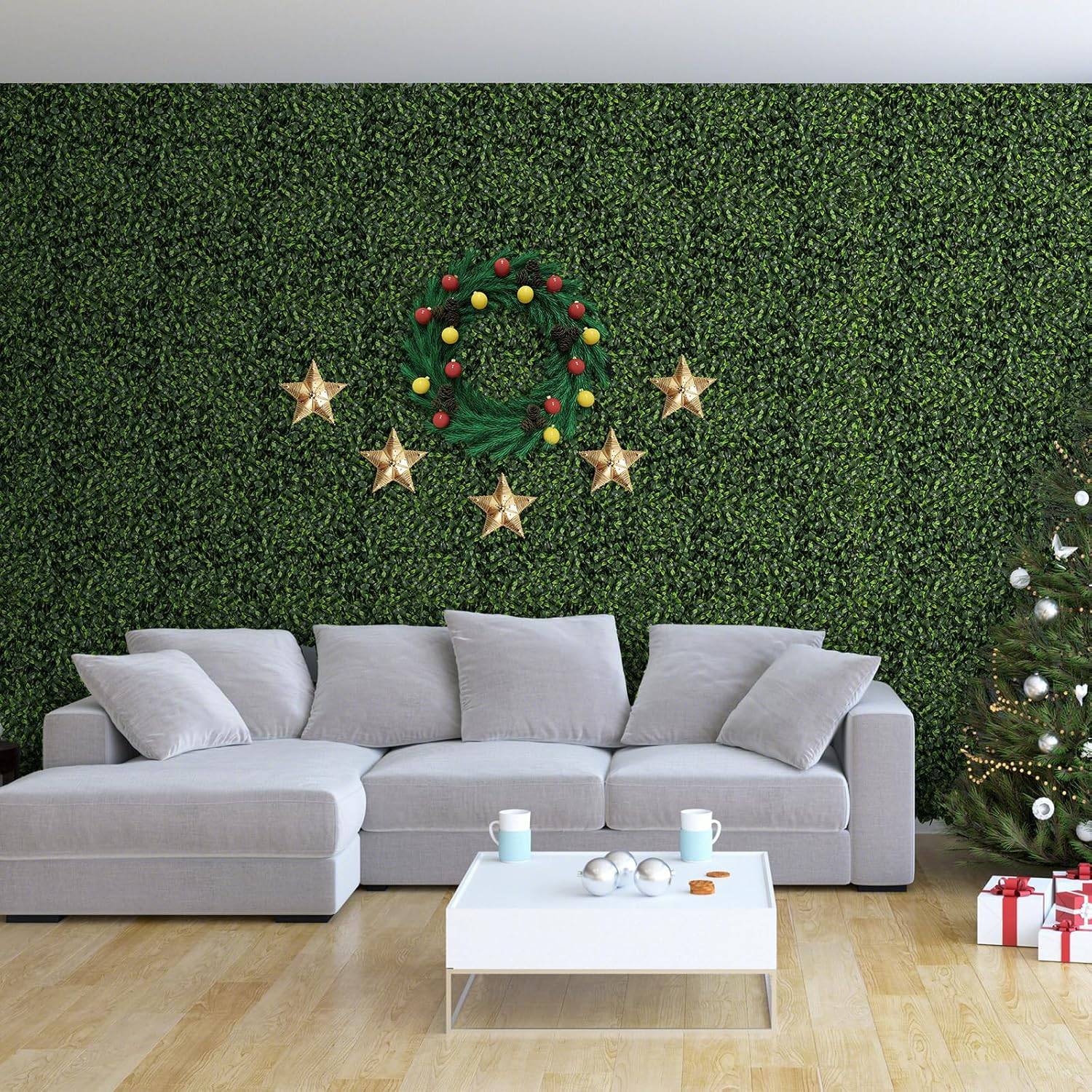 12 Panneaux Muraux en Gazon Artificiel 50 x 50 cm, Panneaux d'Arbustes en Imitation Topiaire de Gardénia Toile de Fond Murale - Image 9