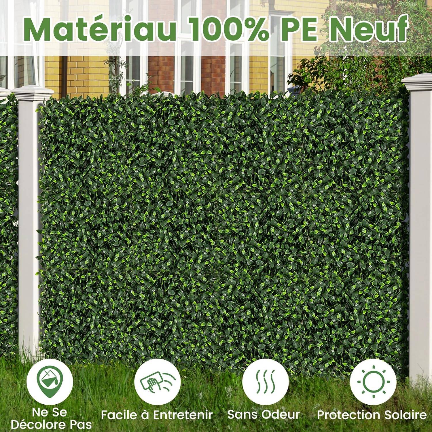 12 Panneaux Muraux en Gazon Artificiel 50 x 50 cm, Panneaux d'Arbustes en Imitation Topiaire de Gardénia Toile de Fond Murale - Image 6