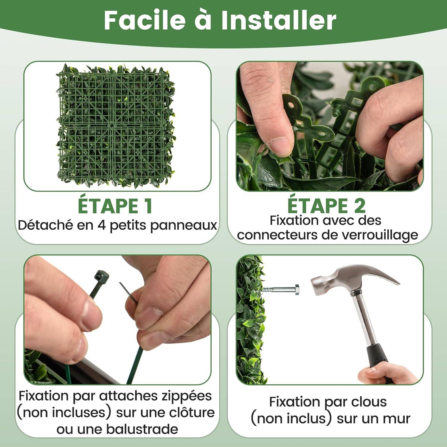 12 Panneaux Muraux en Gazon Artificiel 50 x 50 cm, Panneaux d'Arbustes en Imitation Topiaire de Gardénia Toile de Fond Murale - Image 5