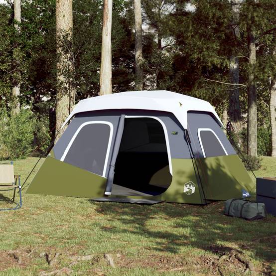 Tente Familiale Instantanée 6 Personnes avec Éclairage LED Imperméable pour Vacances Camping Vert – ComfortXL Outdoor Living - Image 1