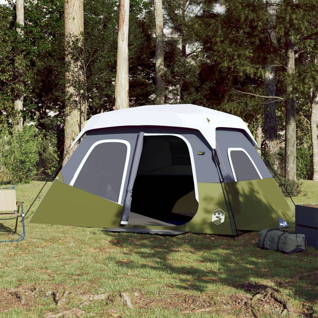 Tente Familiale Instantanée 6 Personnes avec Éclairage LED Imperméable pour Vacances Camping Vert – ComfortXL Outdoor Living - Image 1