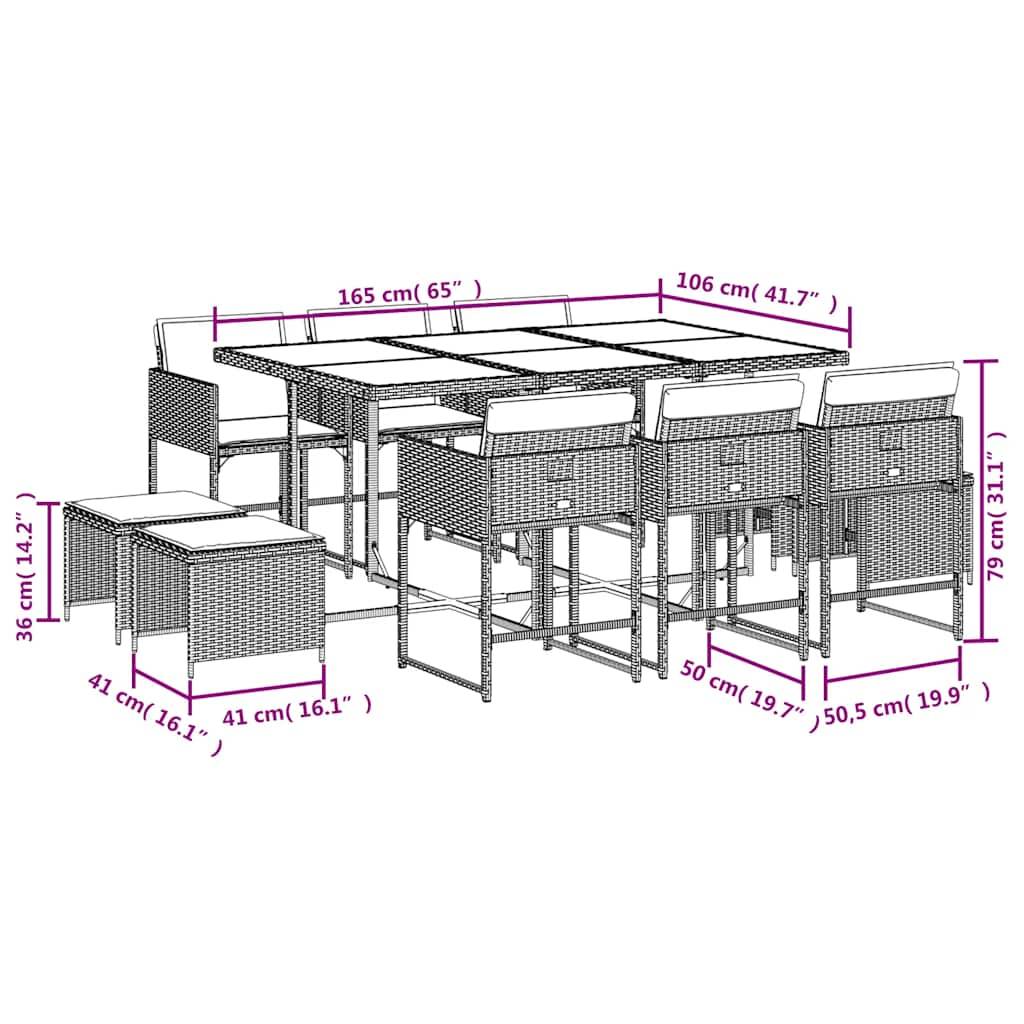ComfortXL - Salon de Jardin Encastrable 10 Personnes, Résine Tressée, Table Verre, 6 Chaises et 4 Poufs, Coussins Gris Clair – ComfortXL Outdoor Living - Image 3
