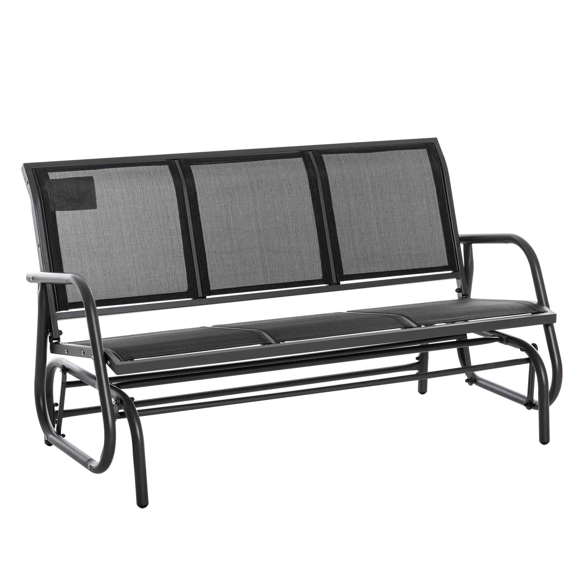 Outsunny - Banc à bascule de jardin 3 places design contemporain grand confort accoudoirs assise et dossier ergonomique acier textilène noir - Outsunny - Imagen 1