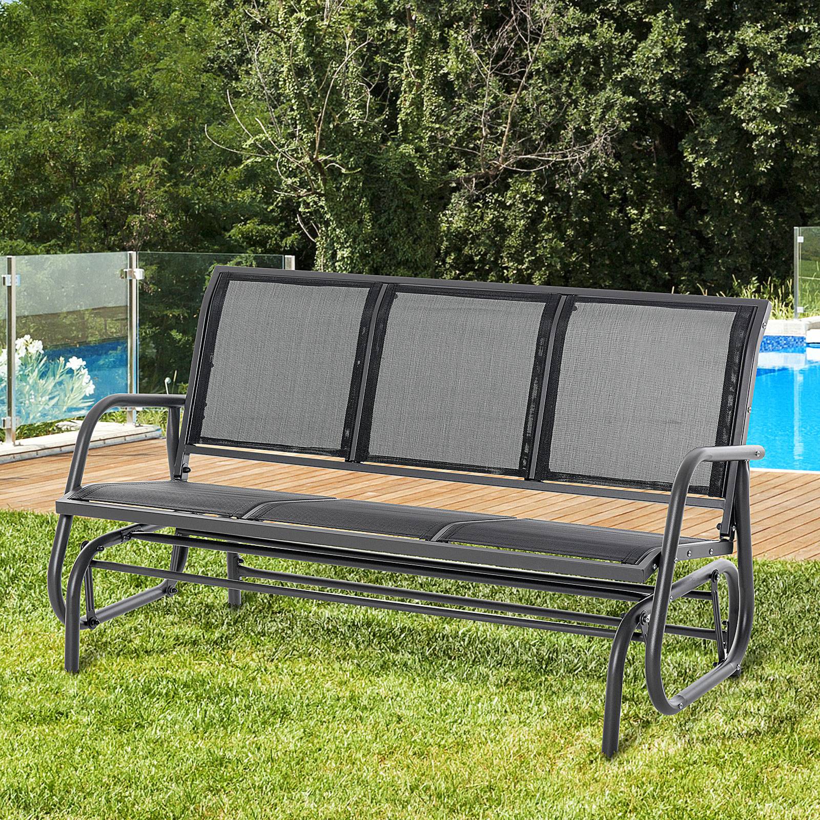 Outsunny - Banc à bascule de jardin 3 places design contemporain grand confort accoudoirs assise et dossier ergonomique acier textilène noir - Outsunny - Imagen 2