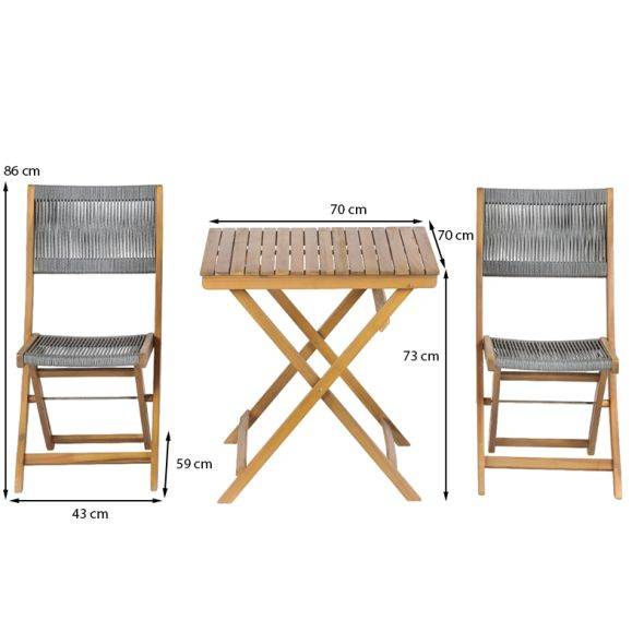 Beau Rivage - Ensemble repas BARI pliable 2 personnes bois et corde grise Beau Rivage - Imagen 3