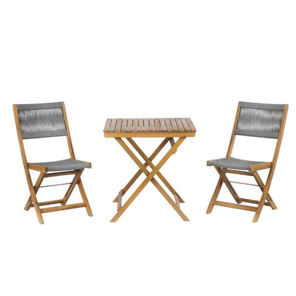 Beau Rivage - Ensemble repas BARI pliable 2 personnes bois et corde grise Beau Rivage - Imagen 1