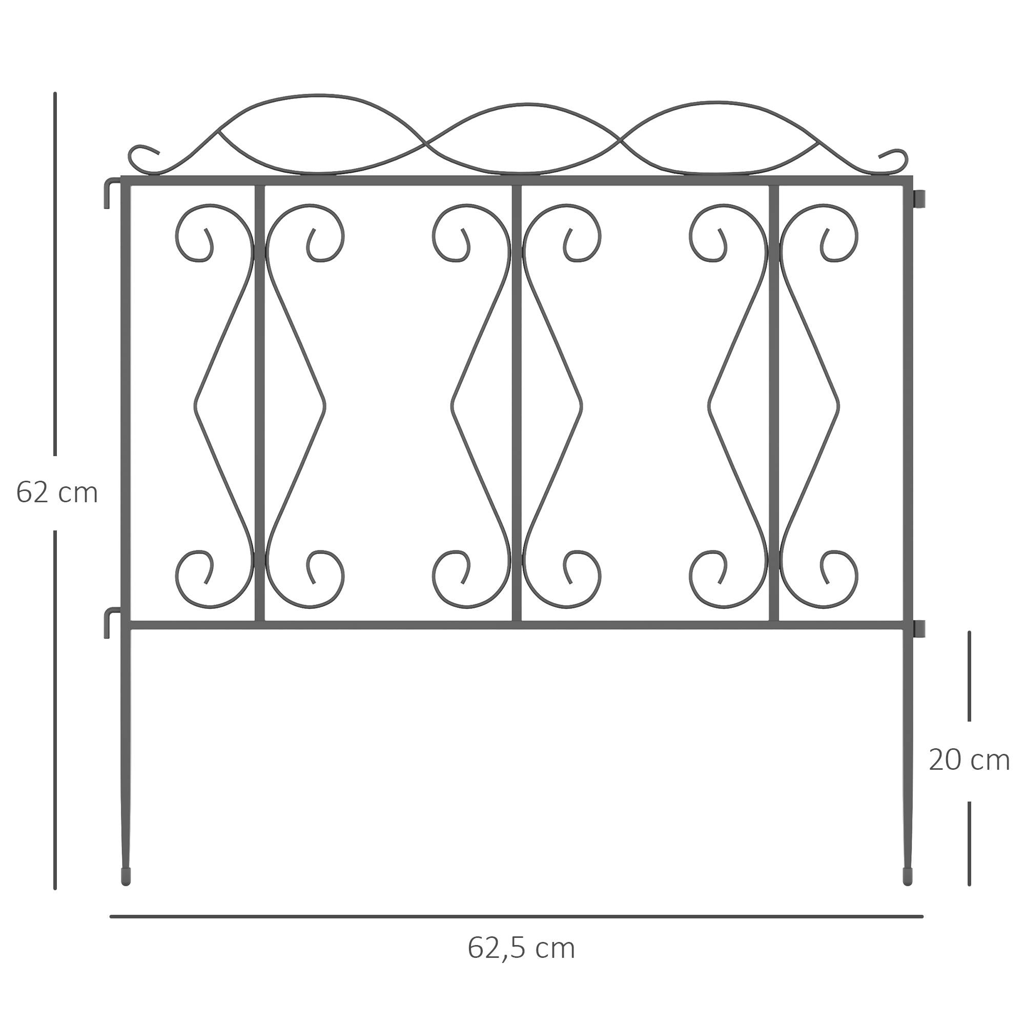 Outsunny - Lot de 4 clôtures de jardin décoratives en métal avec ornements - dim. totales 252L x 62H cm - noir - Outsunny - Imagen 3