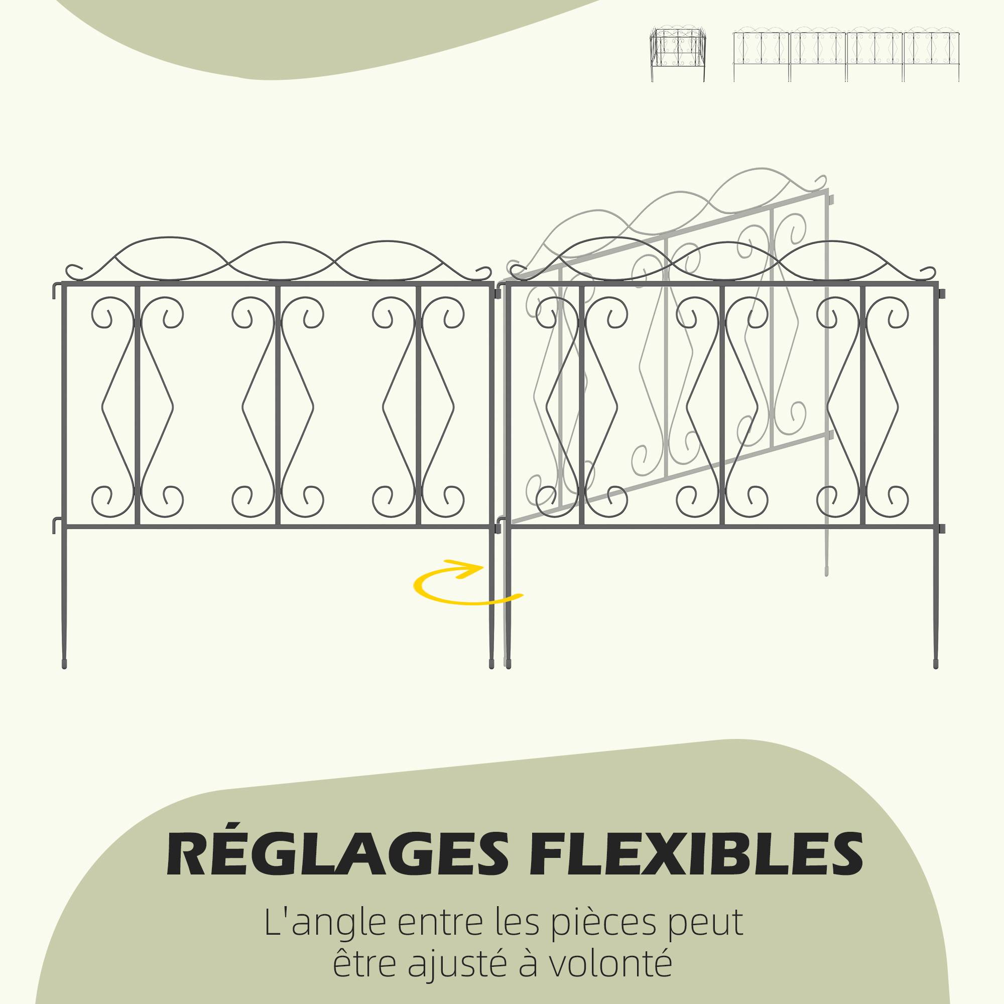 Outsunny - Lot de 4 clôtures de jardin décoratives en métal avec ornements - dim. totales 252L x 62H cm - noir - Outsunny - Imagen 5