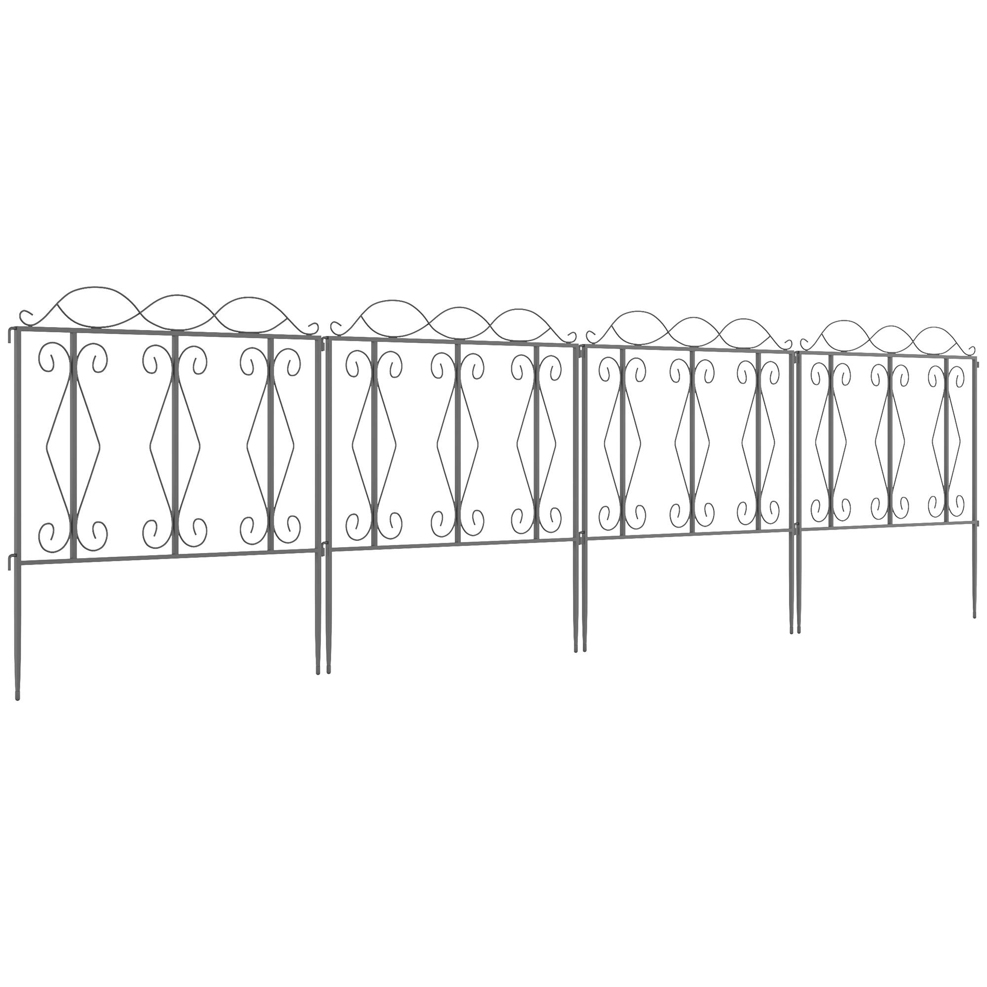 Outsunny - Lot de 4 clôtures de jardin décoratives en métal avec ornements - dim. totales 252L x 62H cm - noir - Outsunny - Imagen 1