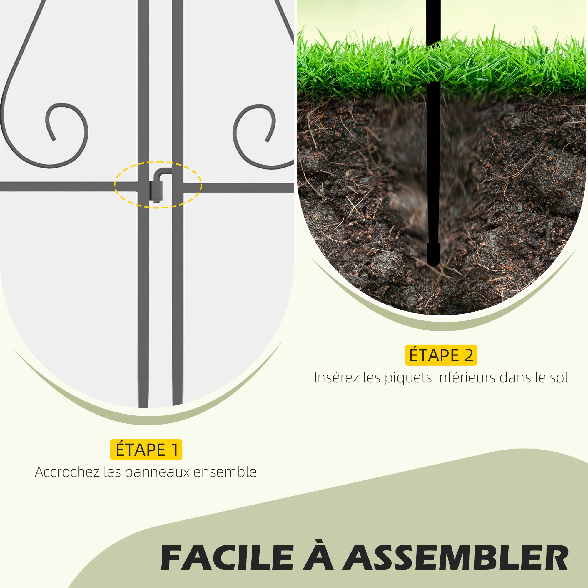 Outsunny - Lot de 4 clôtures de jardin décoratives en métal avec ornements - dim. totales 252L x 62H cm - noir - Outsunny - Imagen 4
