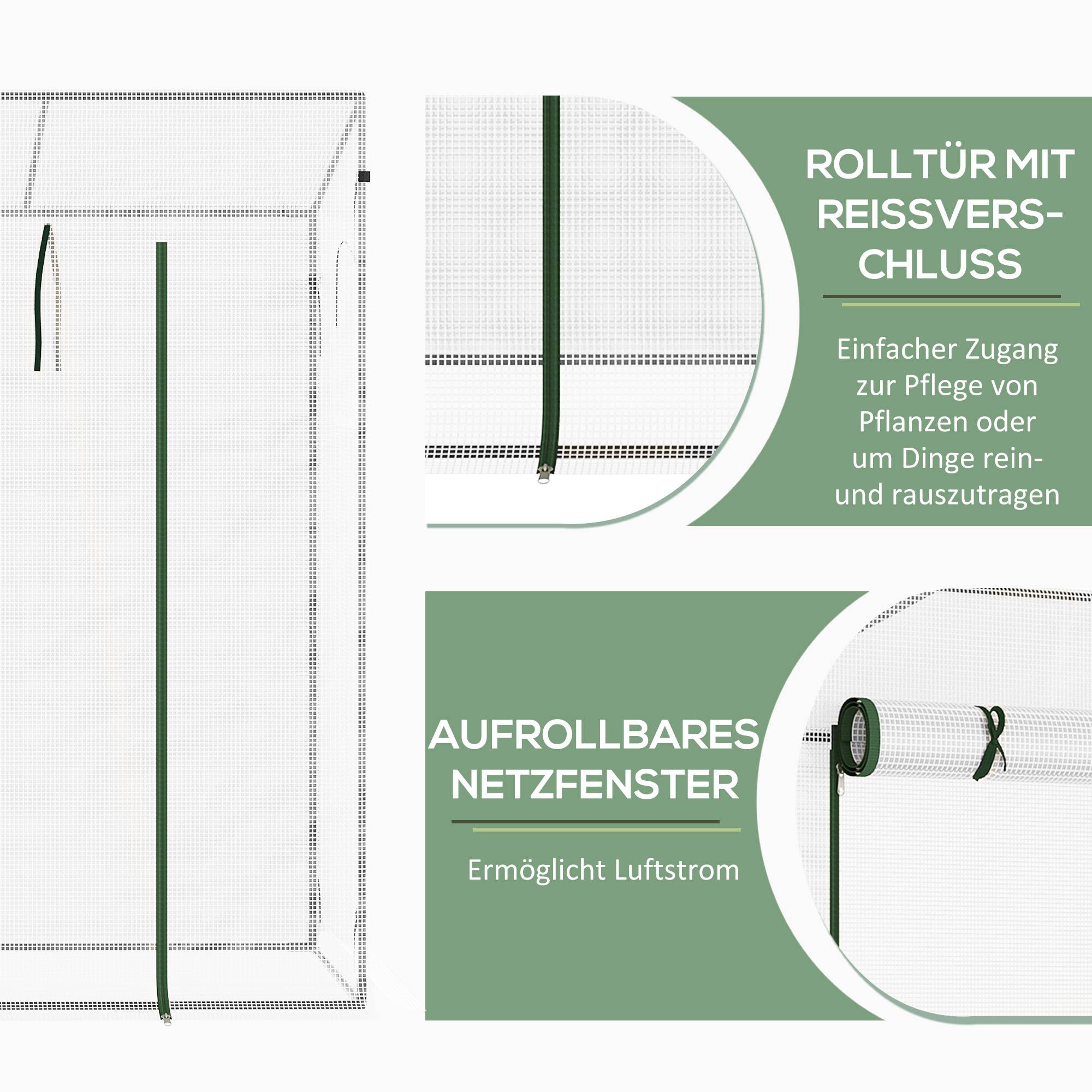Sans Marque - Serre avec fenêtre latérale, porte enroulable, coupe-vent, cadre acier, film, blanc, 200x76x168cm - Image 7