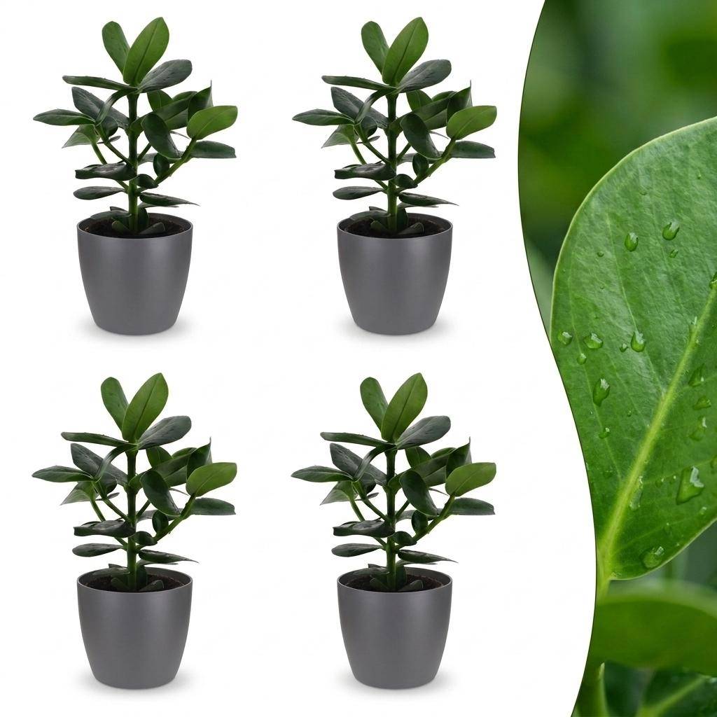 La Green Touch - Clusia rosea Princess - Arbre autographe - Lot de 4 plantes - Avec cache-pot gris - Pot Ø12 cm, H 40 cm - Image 1