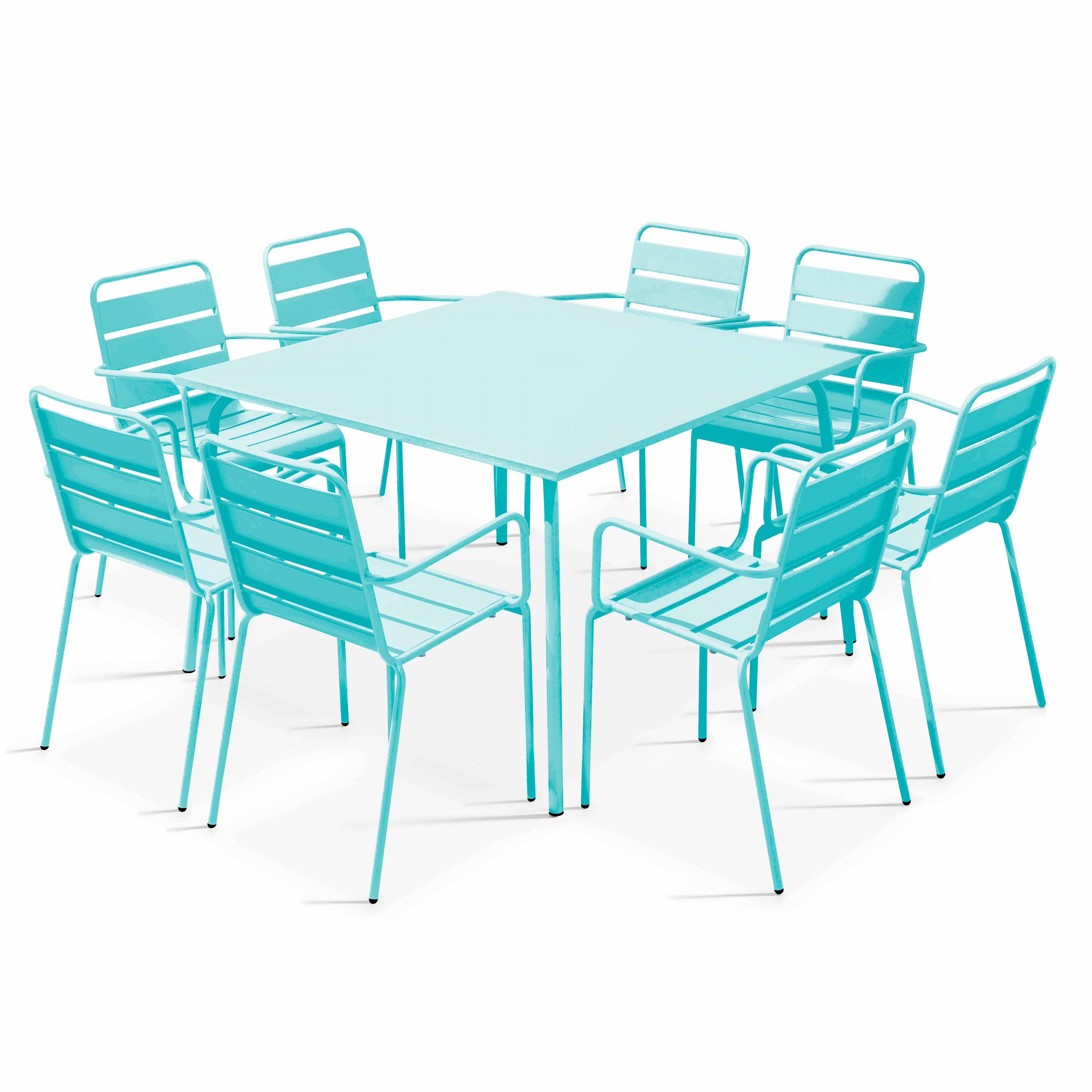 Oviala - Ensemble table de jardin carrée et 8 fauteuils en métal turquoise Palavas - Oviala - Imagen 1