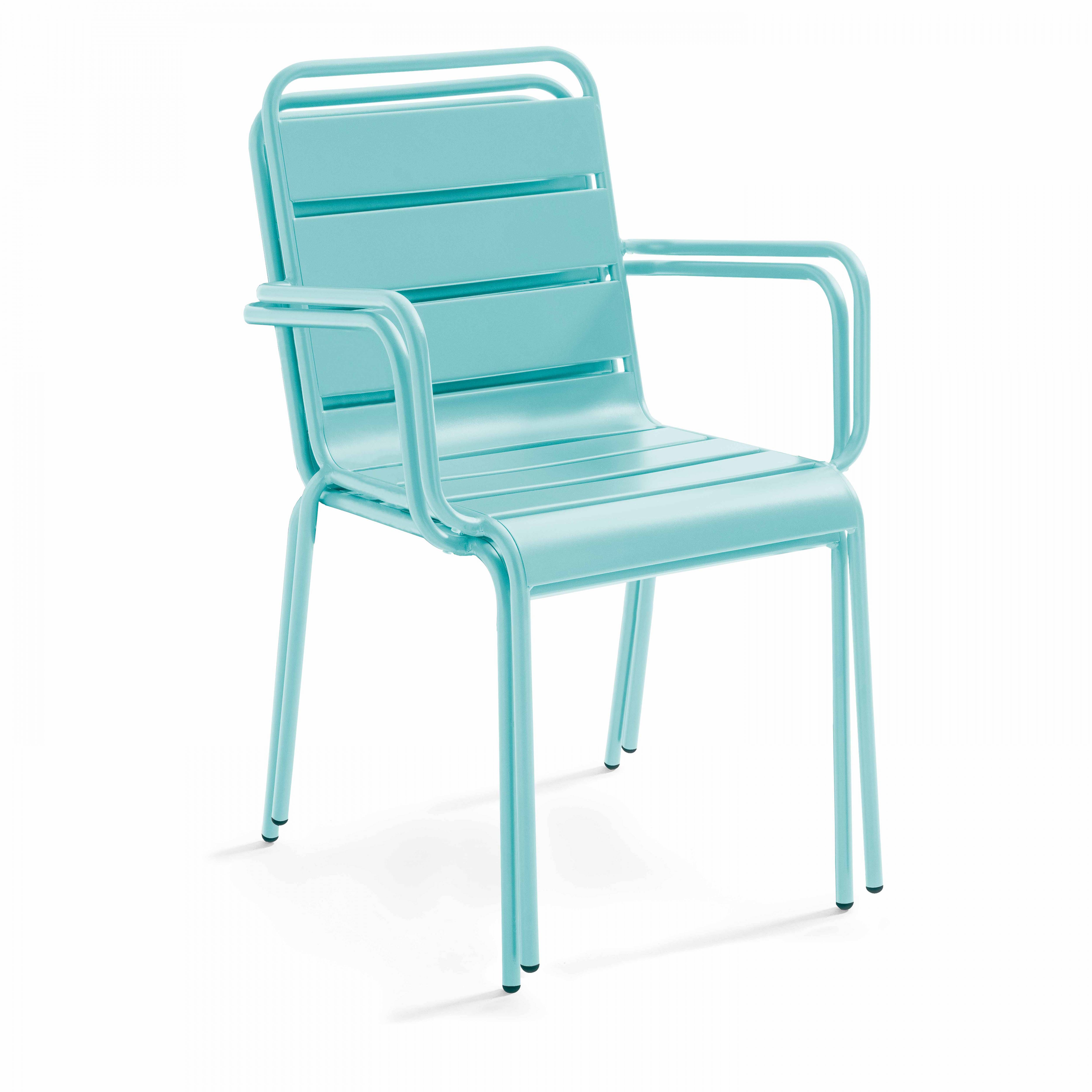 Oviala - Ensemble table de jardin carrée et 8 fauteuils en métal turquoise Palavas - Oviala - Imagen 6