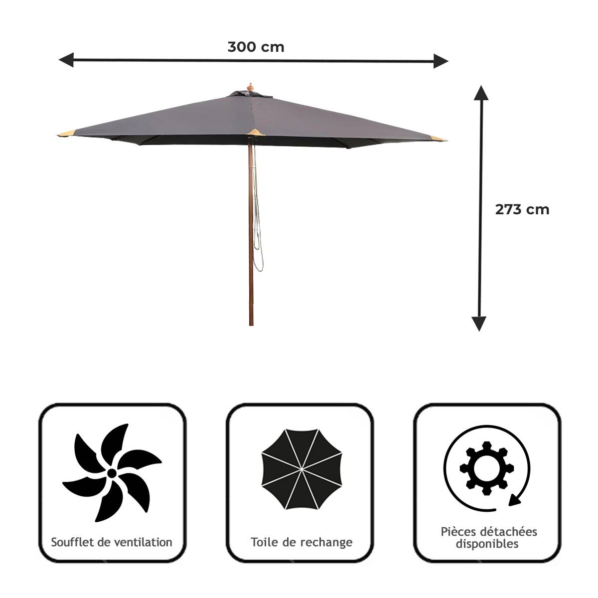 Parasol droit gris 3x3 m Pegasia - Gecko Jardin - Imagen 7
