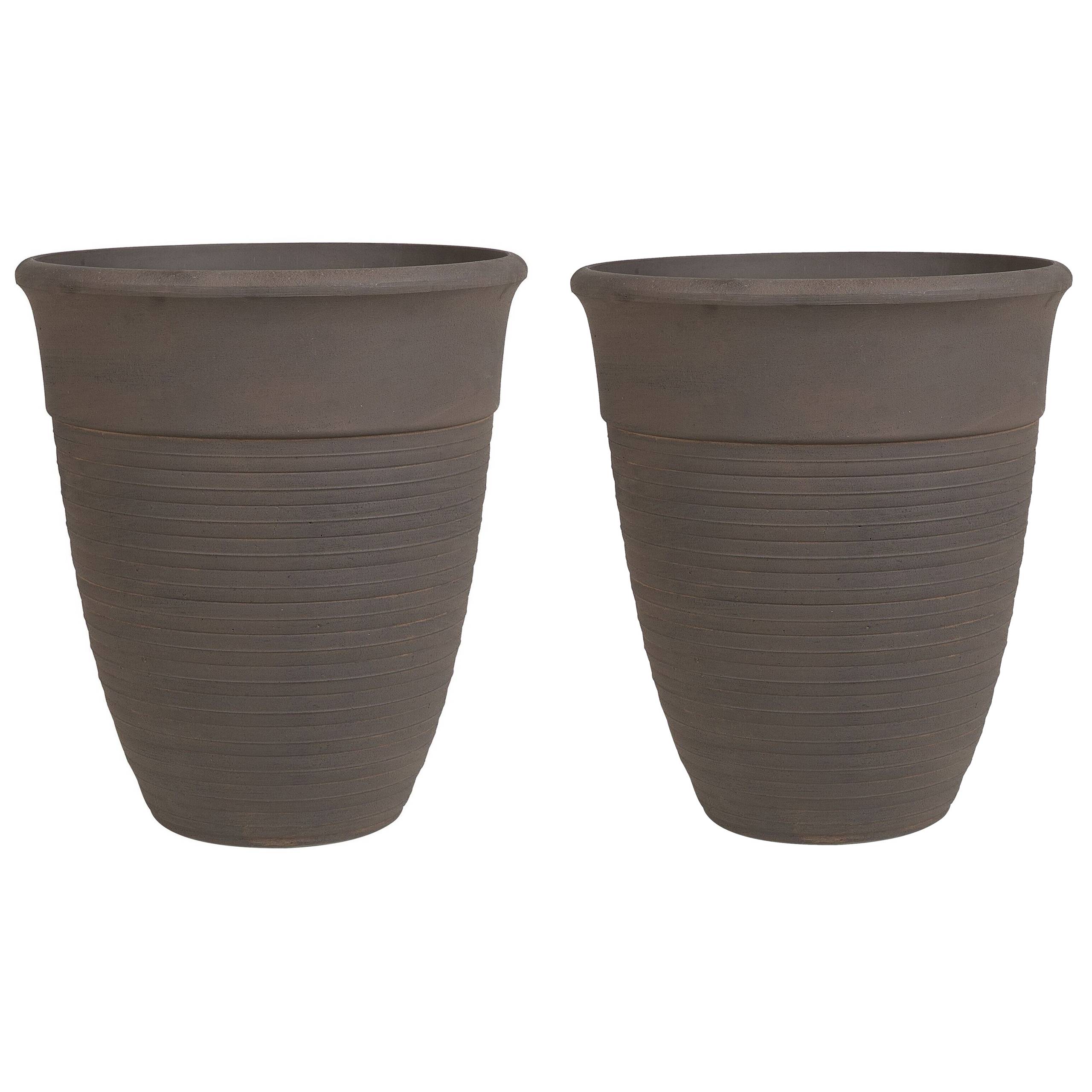 Beliani - 2 Cache-Pots Marron en Forme de Vase Diamètre 43 cm Pots de Fleurs en Pierre et Polyrésine de Style Vintage pour Extérieur et Intérieur - Imagen 1
