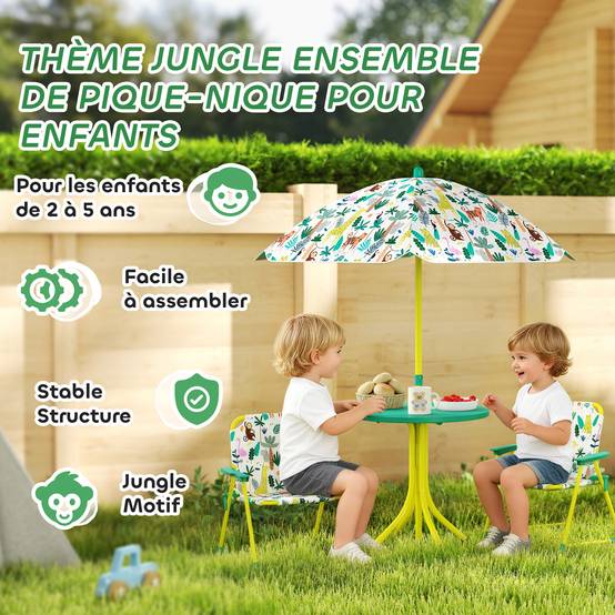 Ensemble salon de jardin extérieur enfant 4 pièces | Mobilier de jardin Vert Plastique 49.5x49.5x50 cm - Image 6