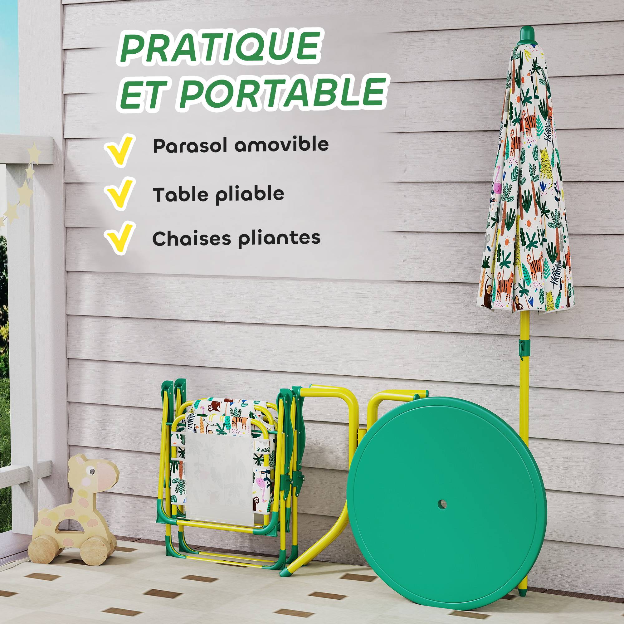 Ensemble salon de jardin extérieur enfant 4 pièces | Mobilier de jardin Vert Plastique 49.5x49.5x50 cm - Image 7