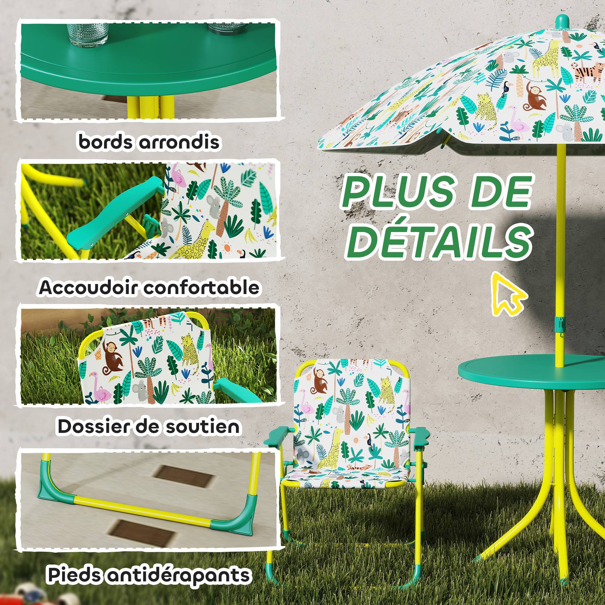 Ensemble salon de jardin extérieur enfant 4 pièces | Mobilier de jardin Vert Plastique 49.5x49.5x50 cm - Image 8
