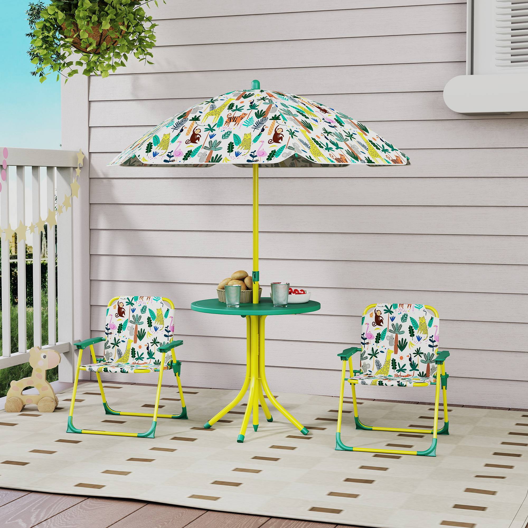 Ensemble salon de jardin extérieur enfant 4 pièces | Mobilier de jardin Vert Plastique 49.5x49.5x50 cm - Image 3