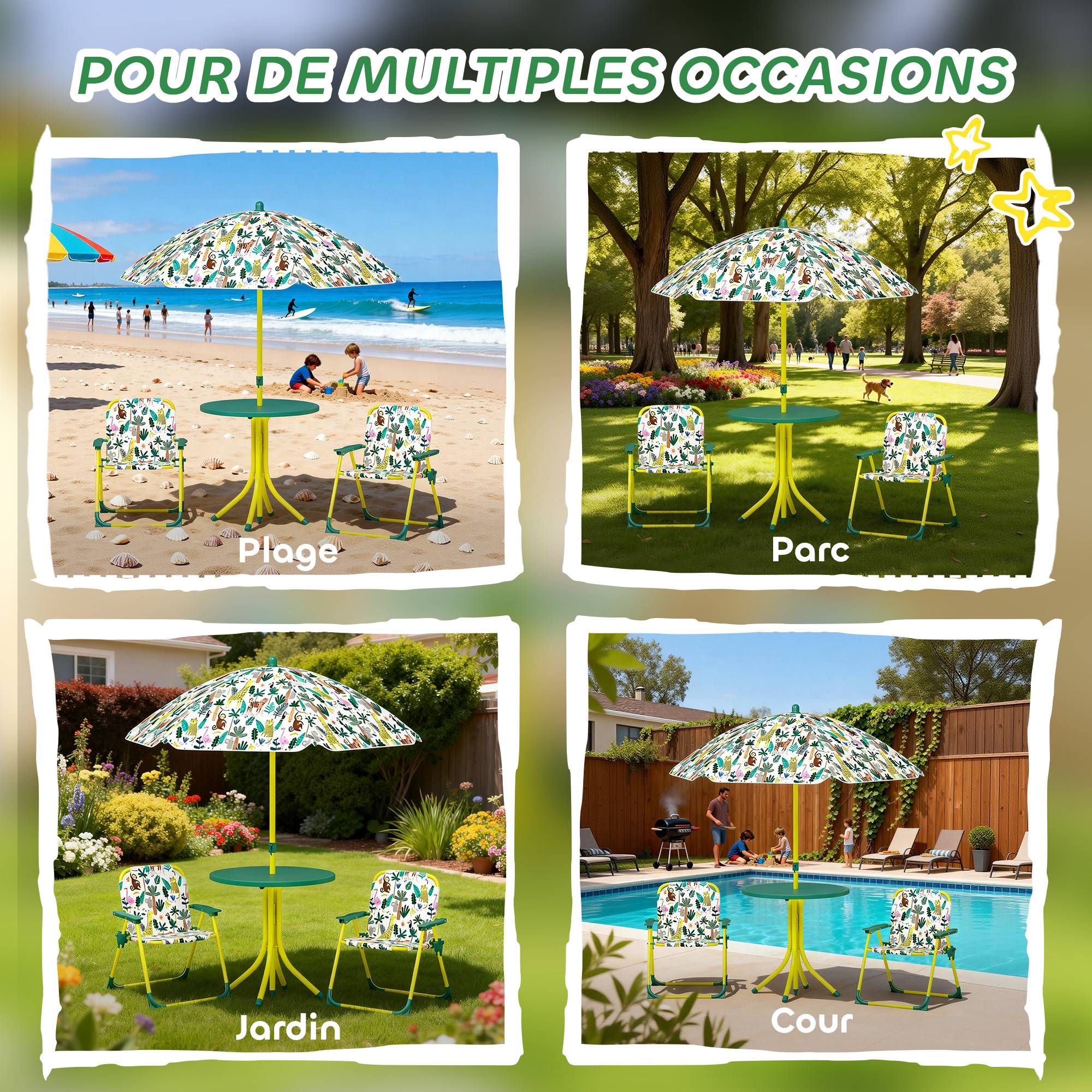 Ensemble salon de jardin extérieur enfant 4 pièces | Mobilier de jardin Vert Plastique 49.5x49.5x50 cm - Image 9