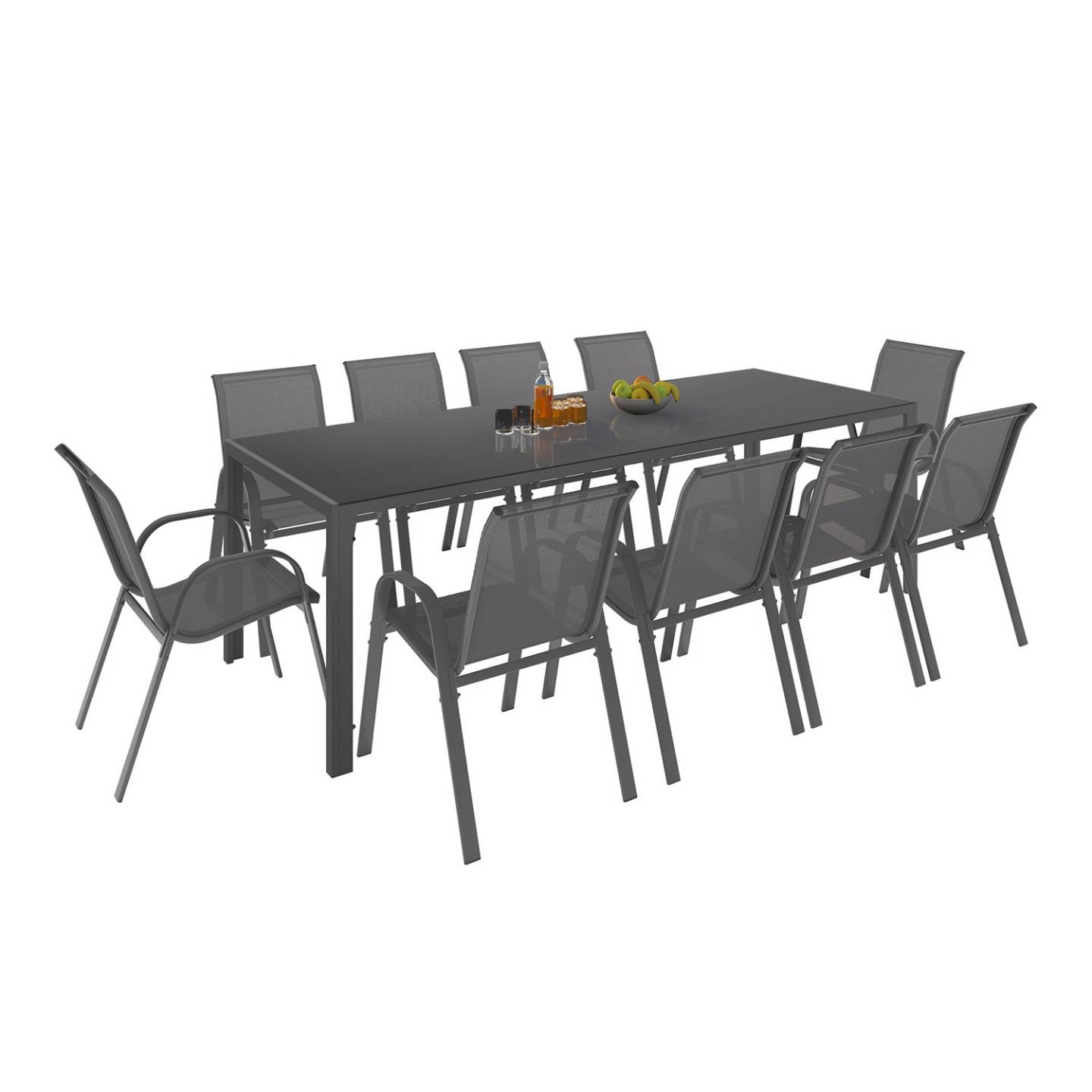 Salon de jardin MADRID table 240 CM et 10 chaises empilables gris anthracite - Image 2