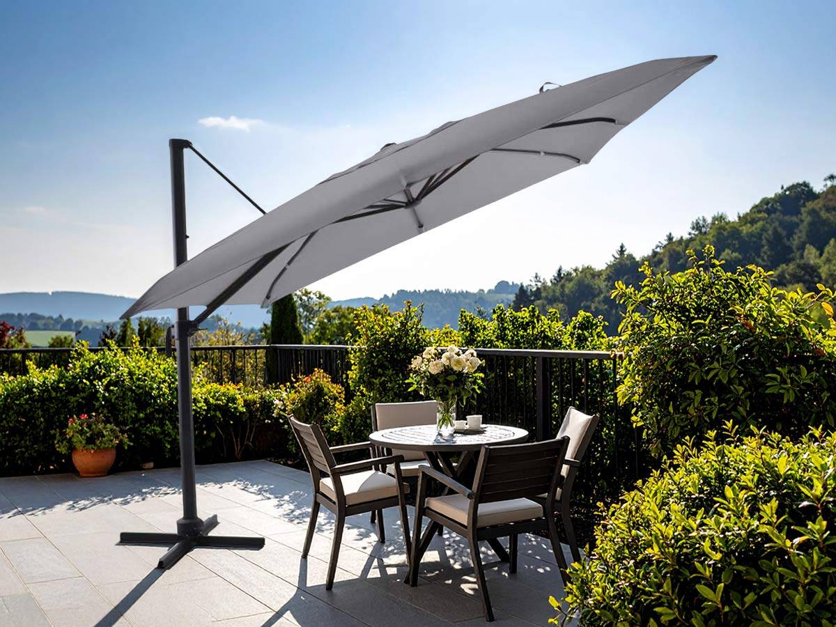 Jardideco - Parasol déportée 3 x 3 m inclinable 5 positions Gris clair - Jardideco - Image 2