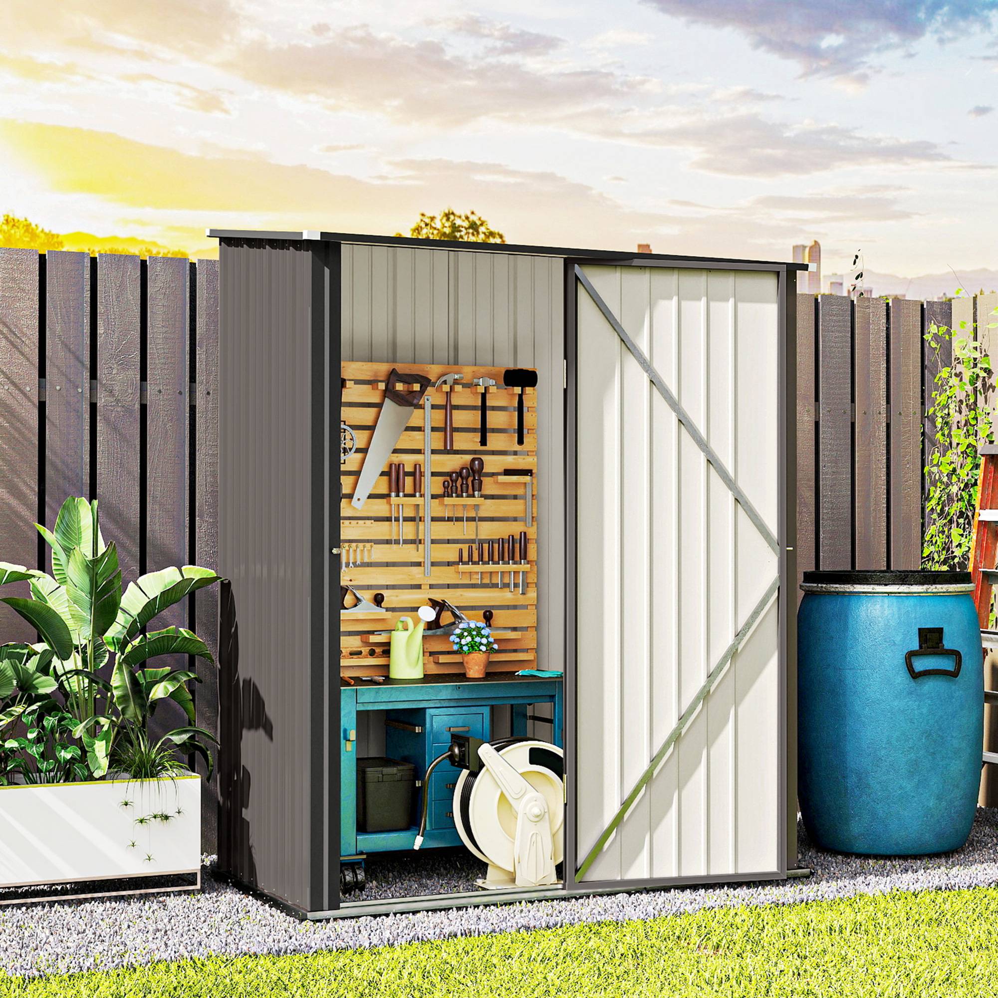 ComfortXL - Abri de jardin acier galvanisé 161,5 x 94,5 x 196 cm noir porte verrouillable - ComfortXL Outdoor Living - Image 4