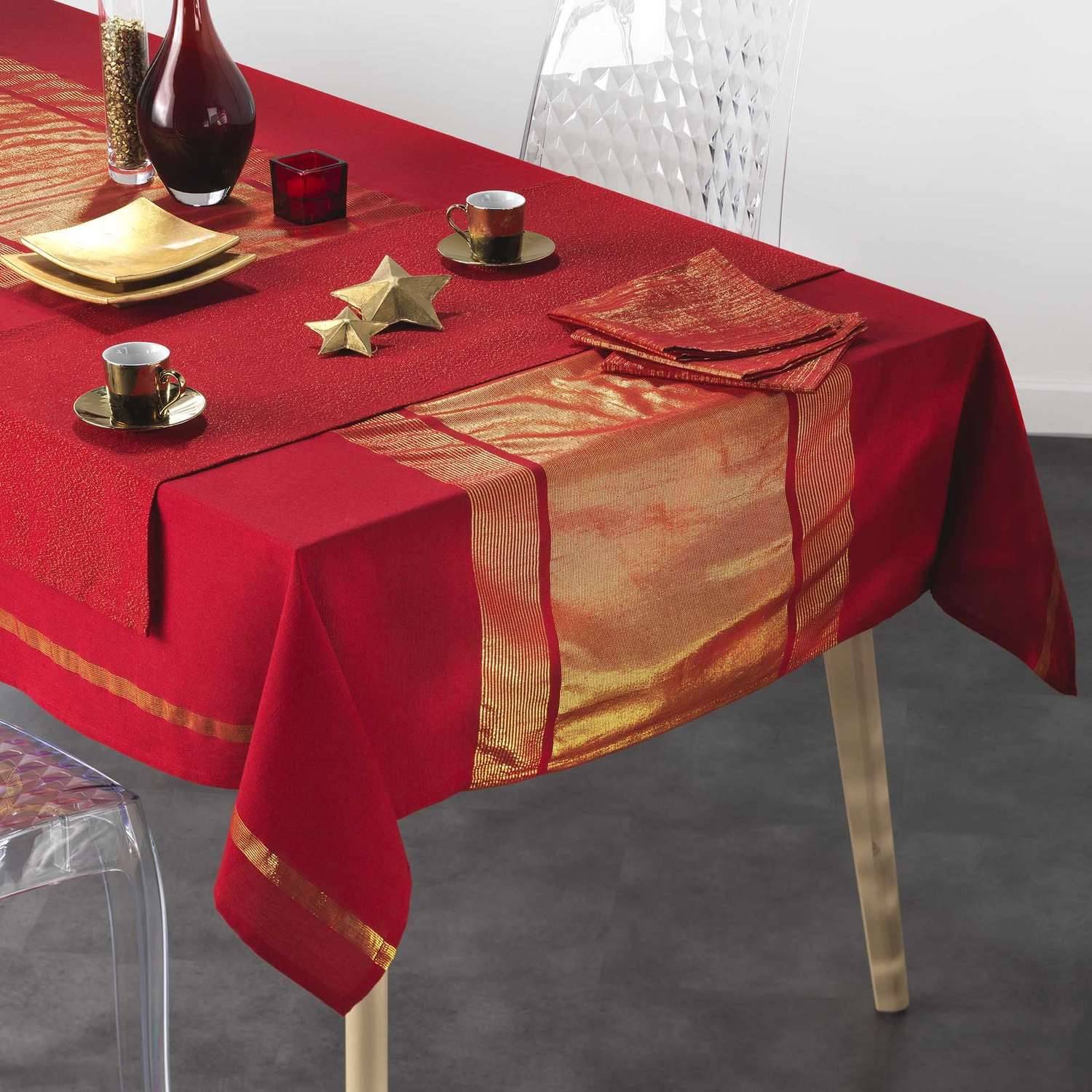 Sans Marque - Lot de 3 serviettes fils métallisés 40 x 40 cm - Rouge et or - Douceur d'intérieur - Imagen 3
