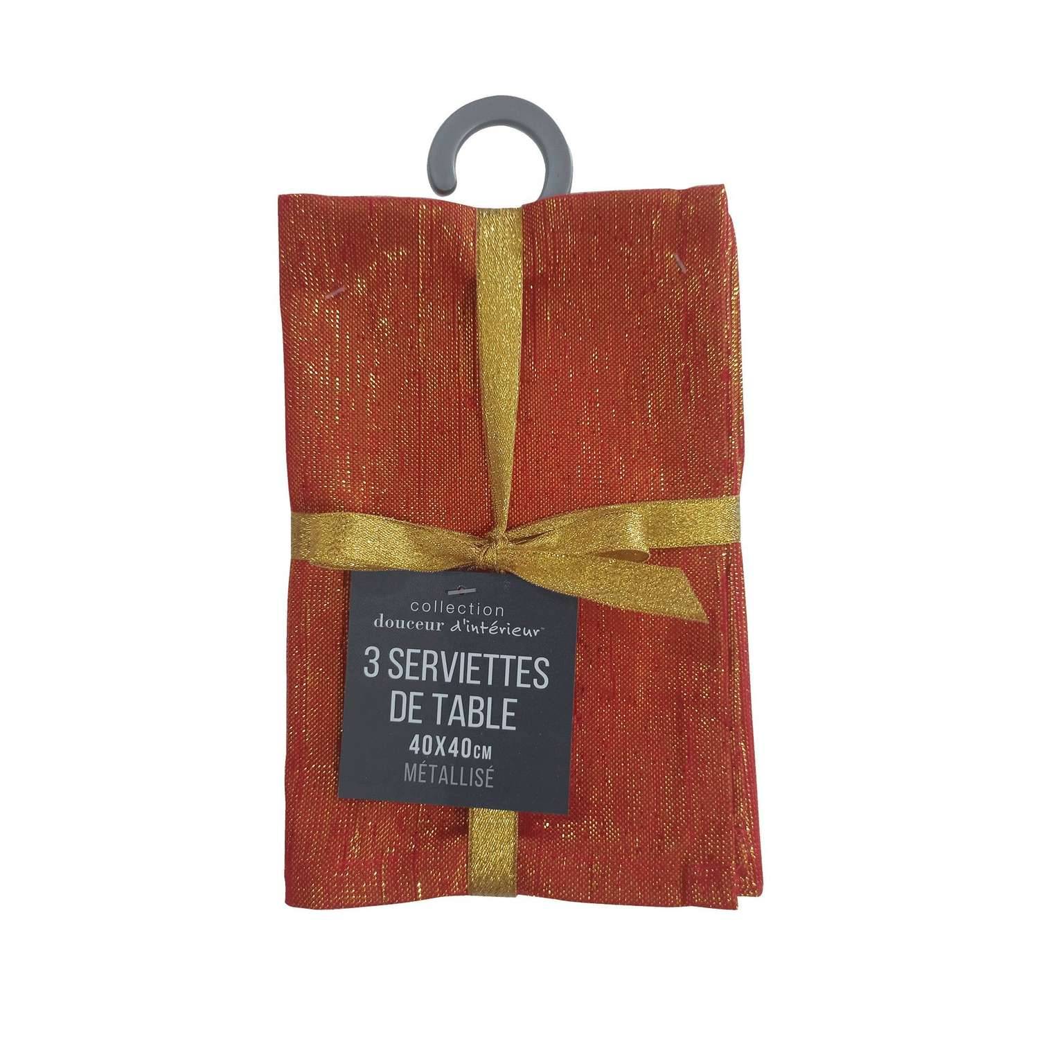 Sans Marque - Lot de 3 serviettes fils métallisés 40 x 40 cm - Rouge et or - Douceur d'intérieur - Imagen 4